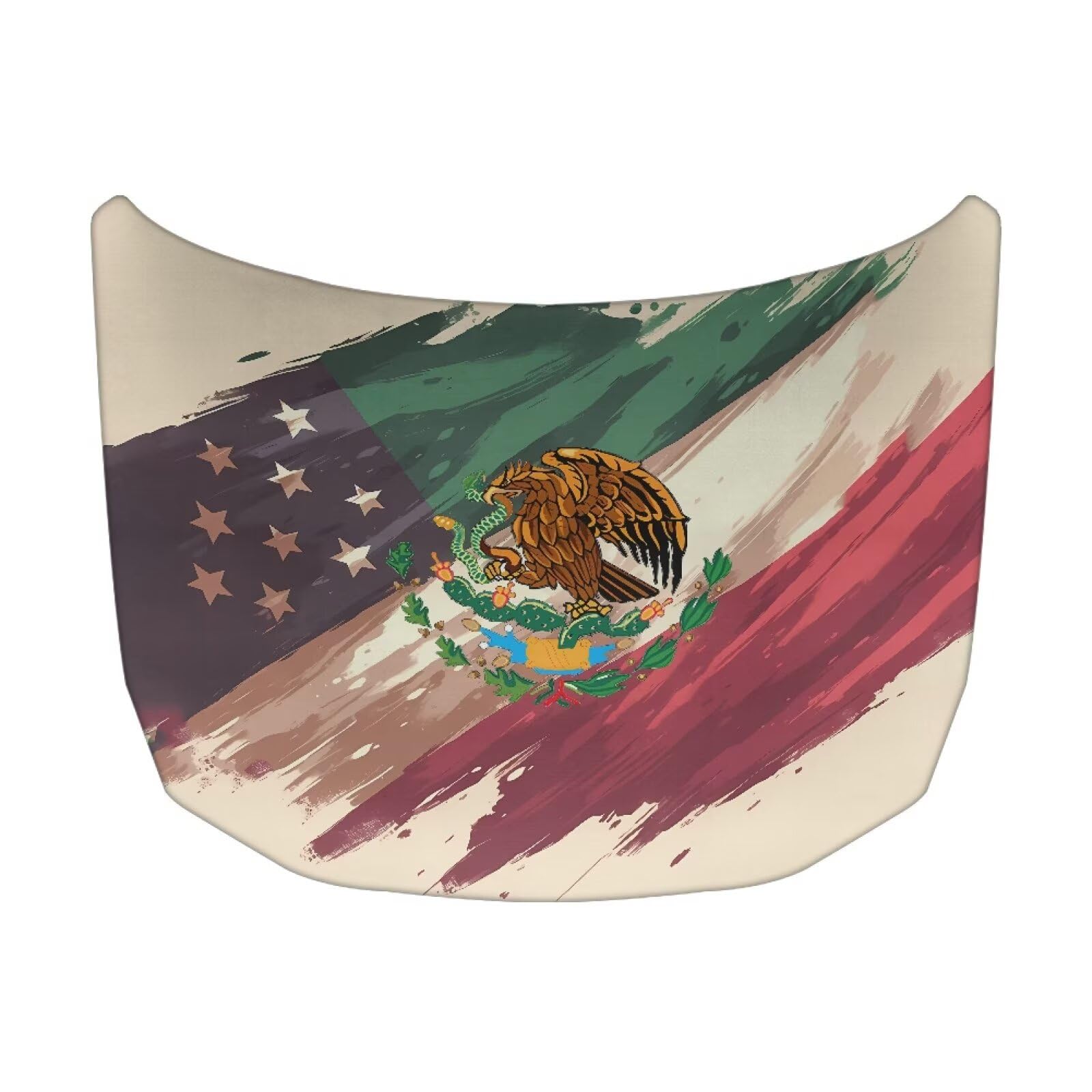 Car Hood Cover Protector 59×39 Inch Stretchable Auto Hood Wrap Blankets Waterproof Automotive Exterior Accessories for Sedans SUV Trucks (USA Flag and Mexican Flag Design)