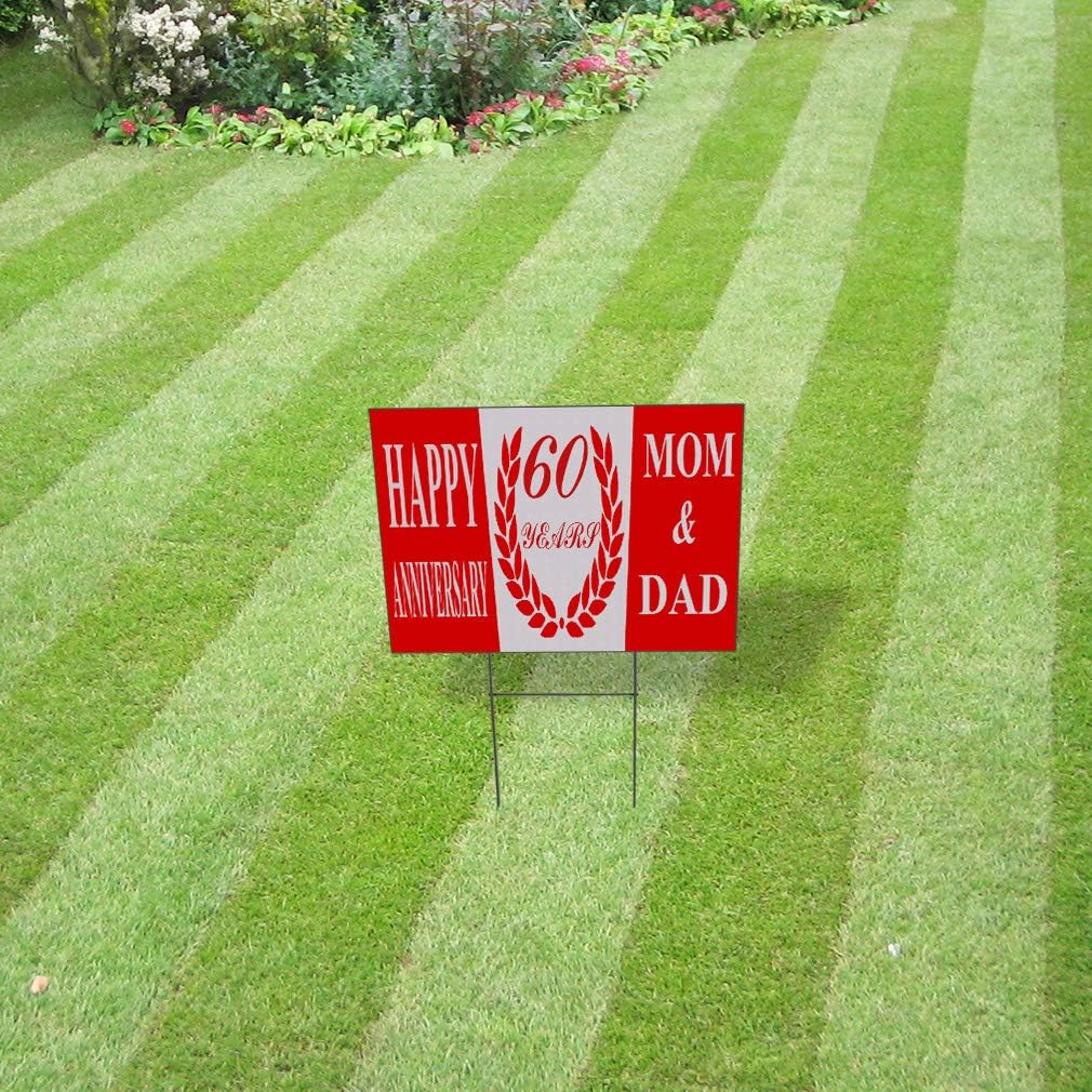 Plastic Weatherproof Yard Sign Happy 60th Anniversary Mom & Dad Anniversary Blue Happy 60th for Sale Sign Multiple Quantities Available 24INx18IN Two Sides Print One Sign