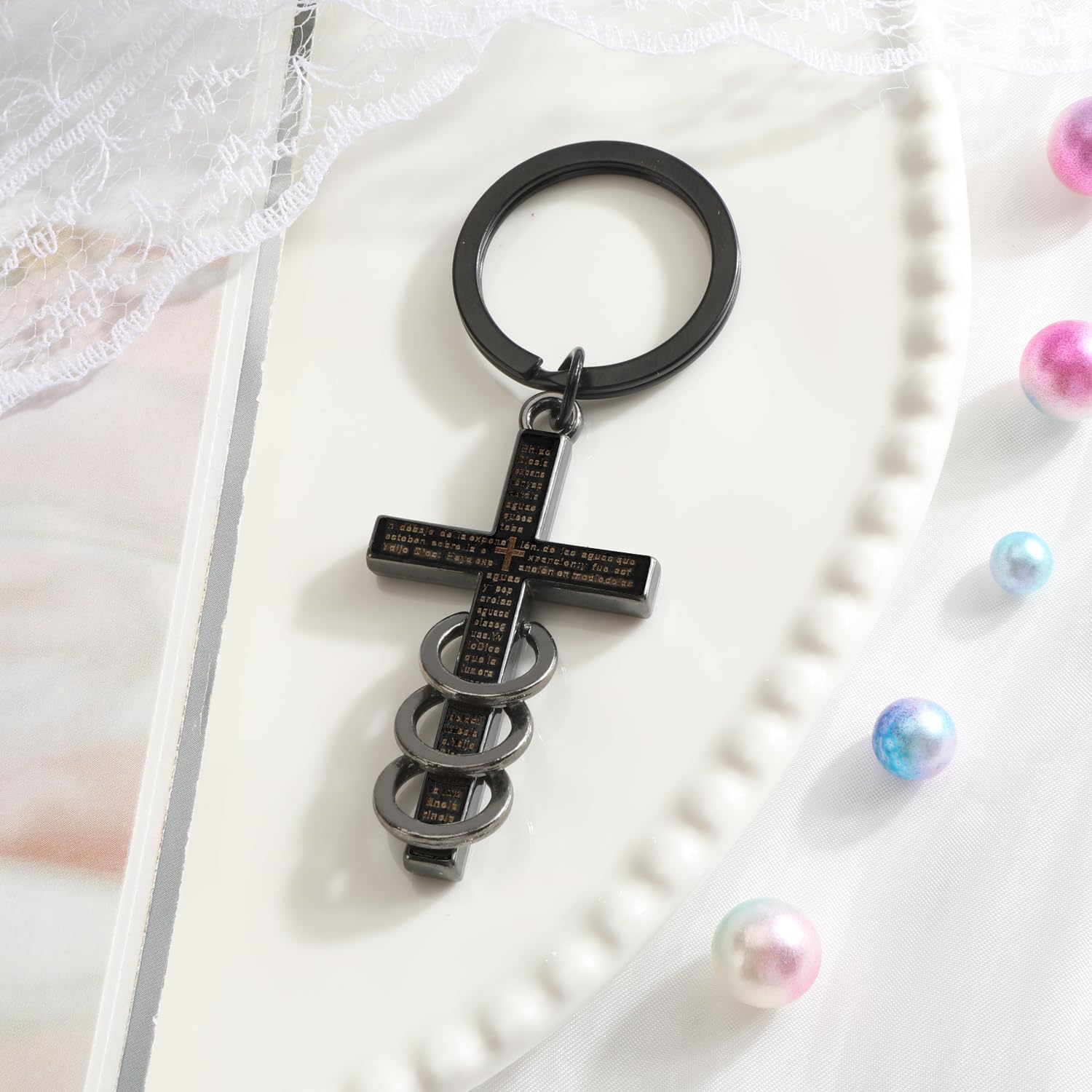 Cross Keychain,Christian Keychain with Triple Ring,Christian Gift for Men Women Friends Believers Birthday Christmas - Image 3