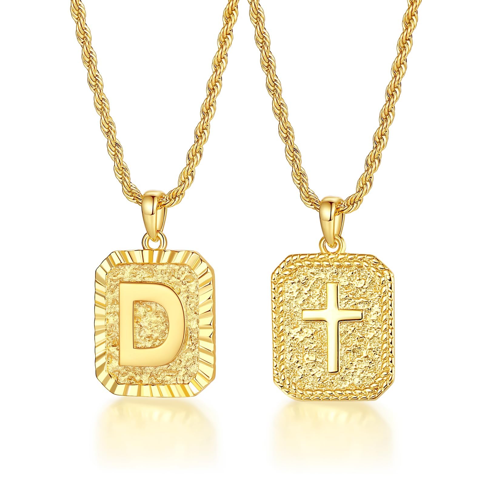 ASUWISH Gold Initial Necklaces for Men and Women, 18K Gold Plated Letter A-Z Cross Pendant with Adjustable Rope Chain, Letter Necklace for Women and