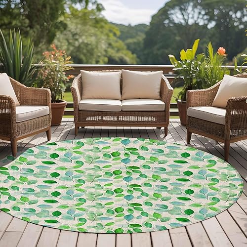 Miniatura 4 de Round Rugs 5ft, Green Leaves Non-Slip Area Rugs for Living Room Bedroom Entryway, Botanical Abstract Color Retro Plants Washable Carpet Runner Rug