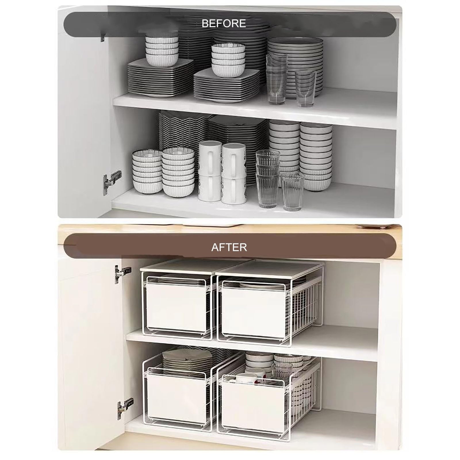 Scaffali Portaoggetti da Cucina, Scaffali Portaoggetti Sottolavello, Organizer Detersivi, Mobili Estraibili, Contenitori da Banco, per Cucina e Bagno(Black)