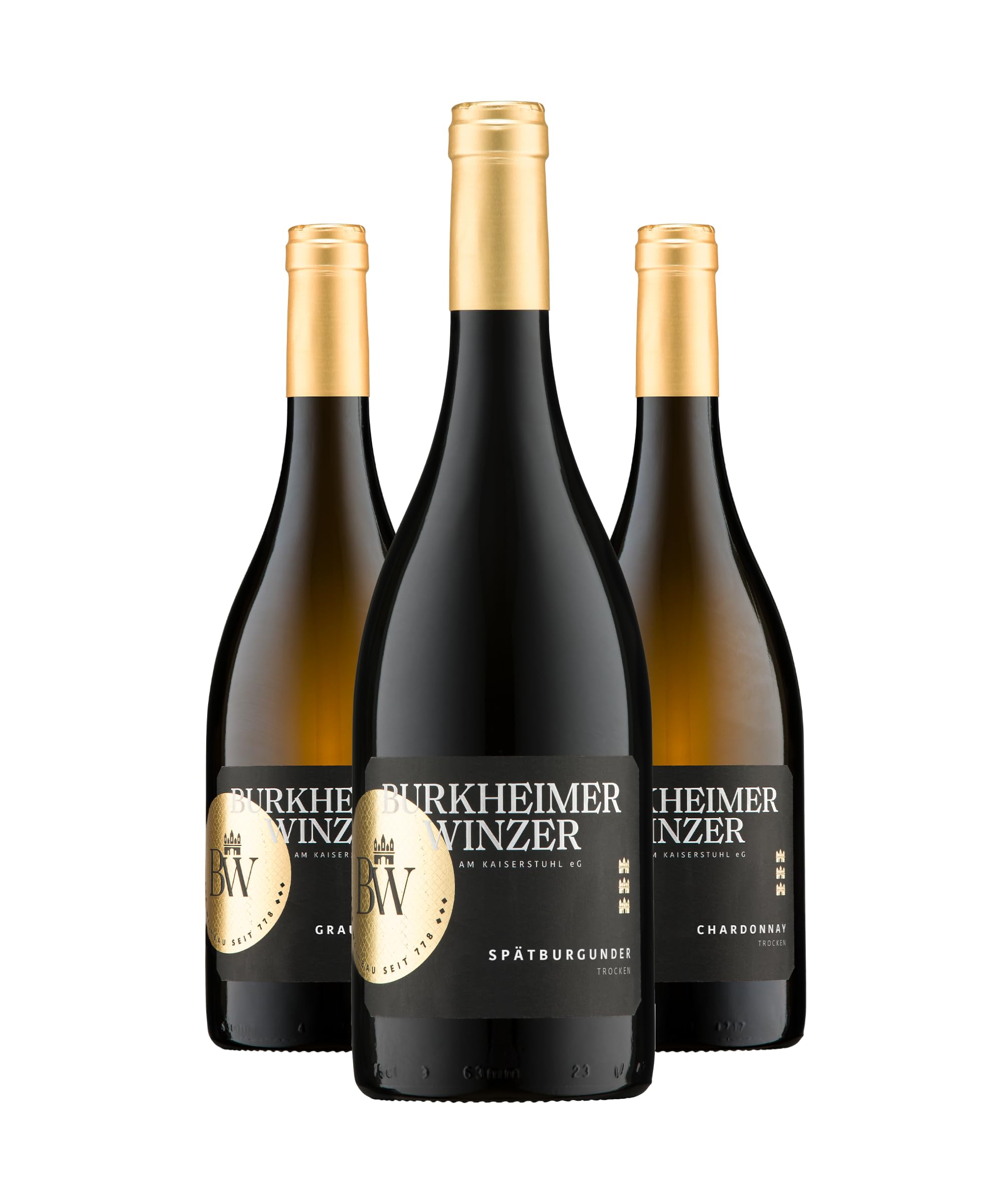 Burkheimer Barrique Wein Tasting Set – Spätburgunder, Grauburgunder & Chardonnay Wein-Paket trocken – kraftvoll, komplex & goldprämiert – Stolz Kollektion – vom Kaiserstuhl (3 x 0,75l)