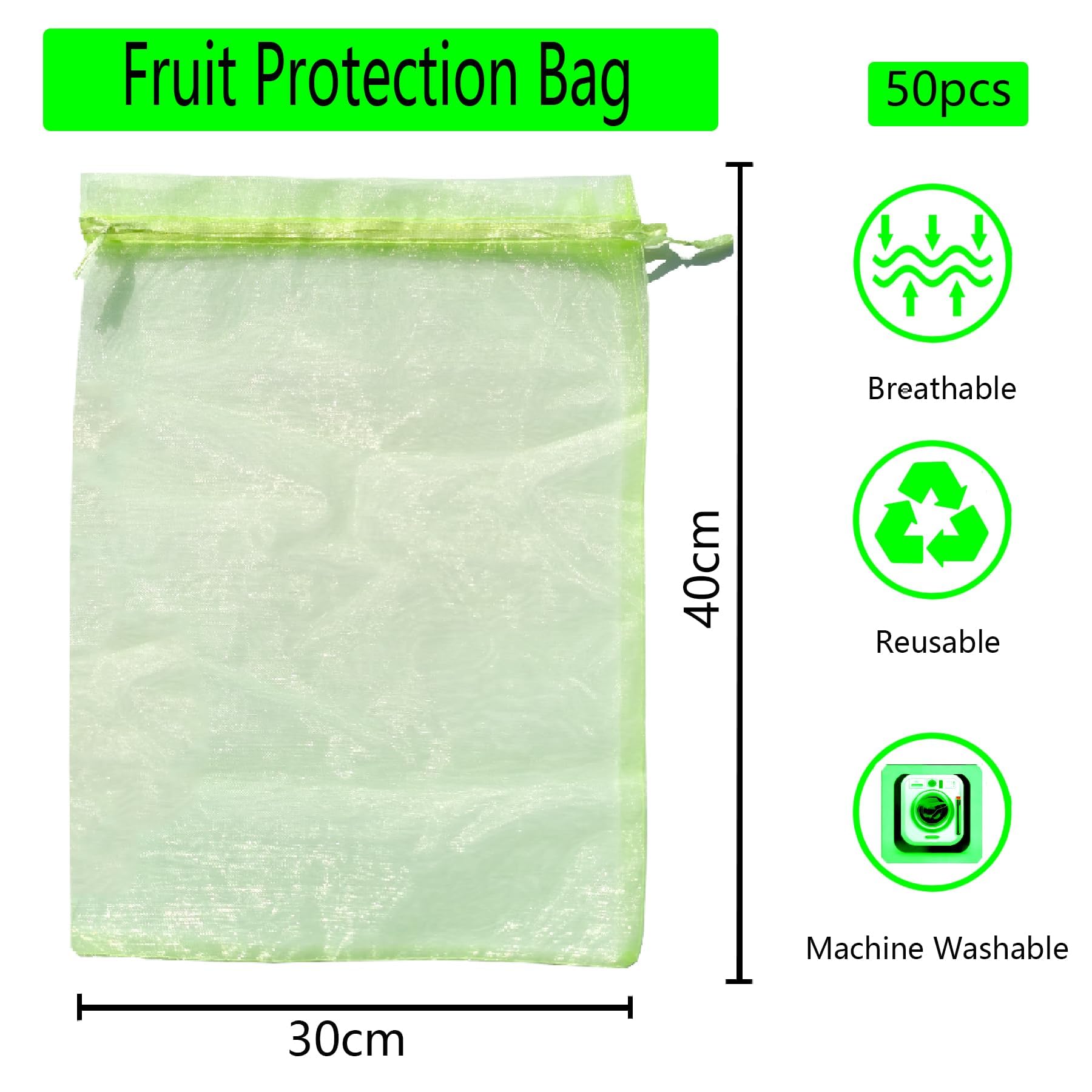 Sac Protection Fruits 40x30cm 50 pièces Sachet Protection Raisin Respirant Cordon Serrage