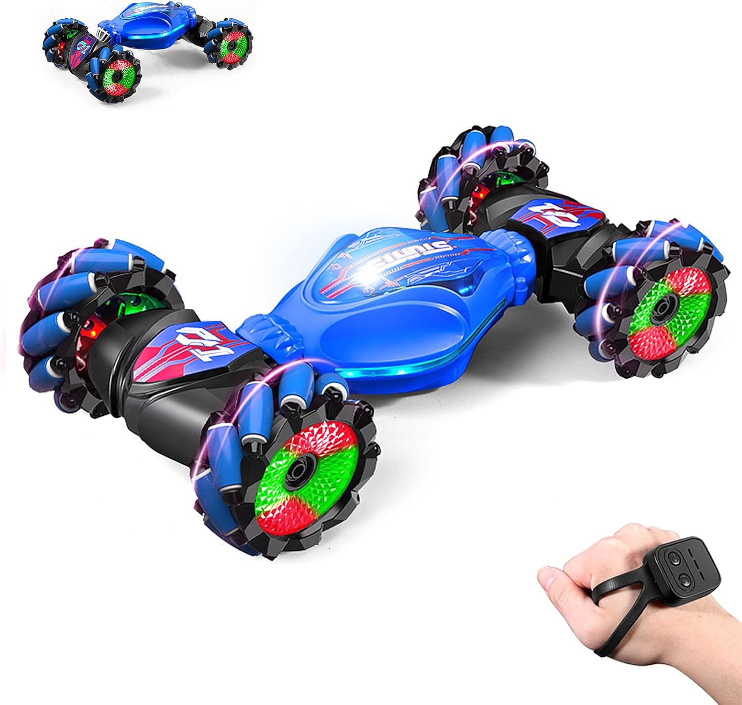 360° Rotating 4WD Remote Control Car, Gesture Sensing RC Stunt Car, 2.4G Controller and Adjustable Light & Music, Birthday Christmas Toy Gift for Boys Kids Age 6+