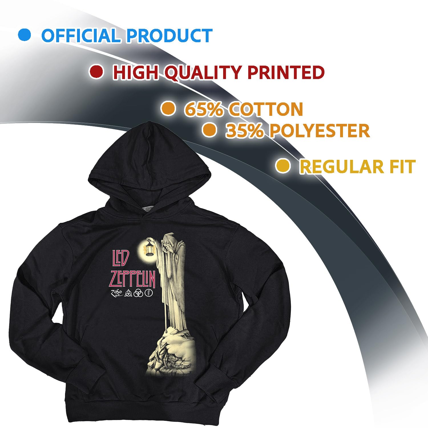 Led Zeppelin Felpa Ufficiale The Hermit. Felpa con Cappuccio Unisex in Cotone. vestibilità Regular per Adulto e Ragazzo