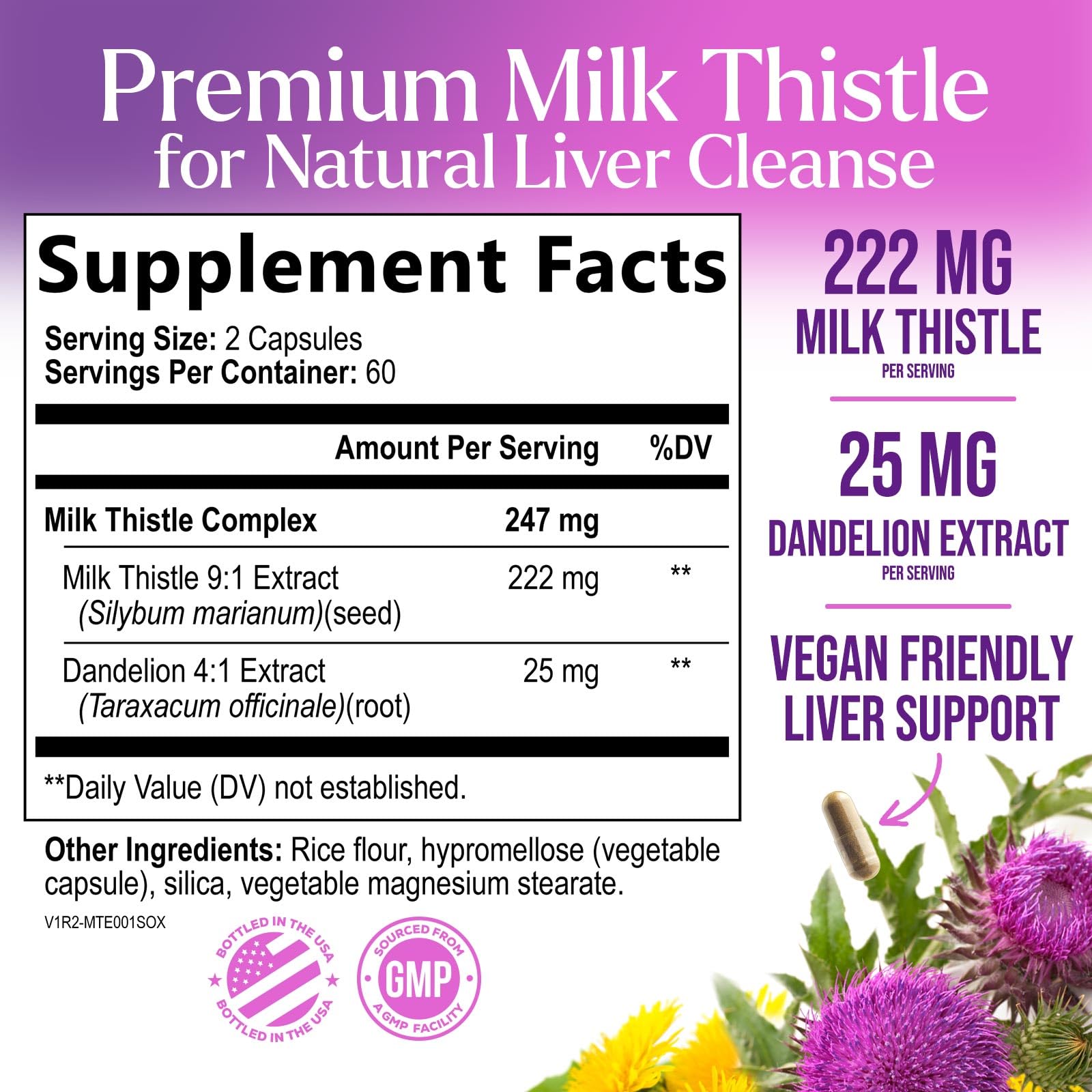 Milk Thistle Supplement - Powerful Liver Cleanse Detox & Repair Formula - Milk Thistle with Silymarin Marianum & Dandelion Extract - Natural Herbal Liver Health Complex - Made in USA - 120 Capsules — Amazon image 2