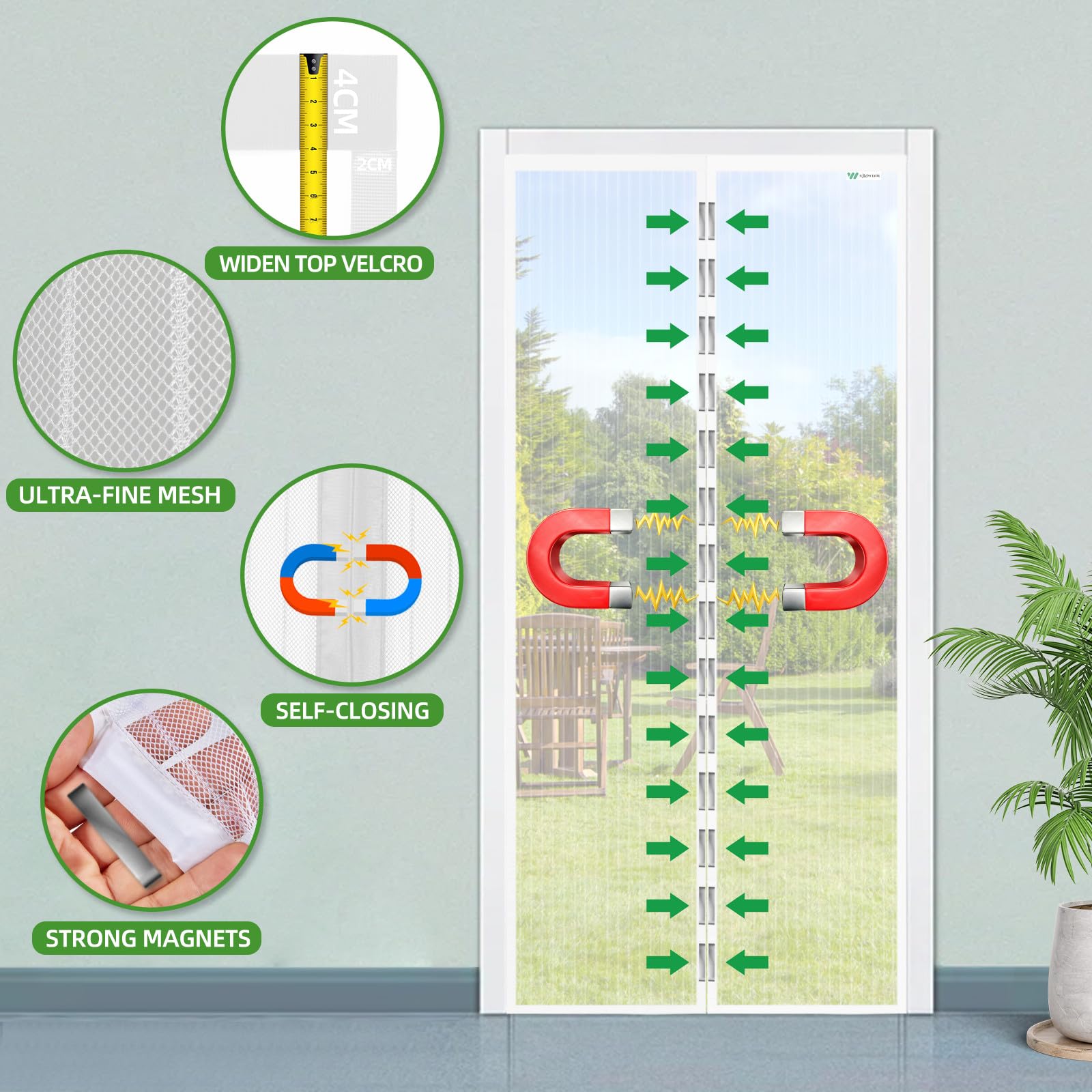 Zanzariera Magnetica 90x200cm, Zanzariera Porta Finestra Tenda Bianco, Tenda Magnetica Si Impedisce agli Insetti, Facile da Installare, Chiusura Automatica per Balcone, Soggiorno, Cantine, Terrazze