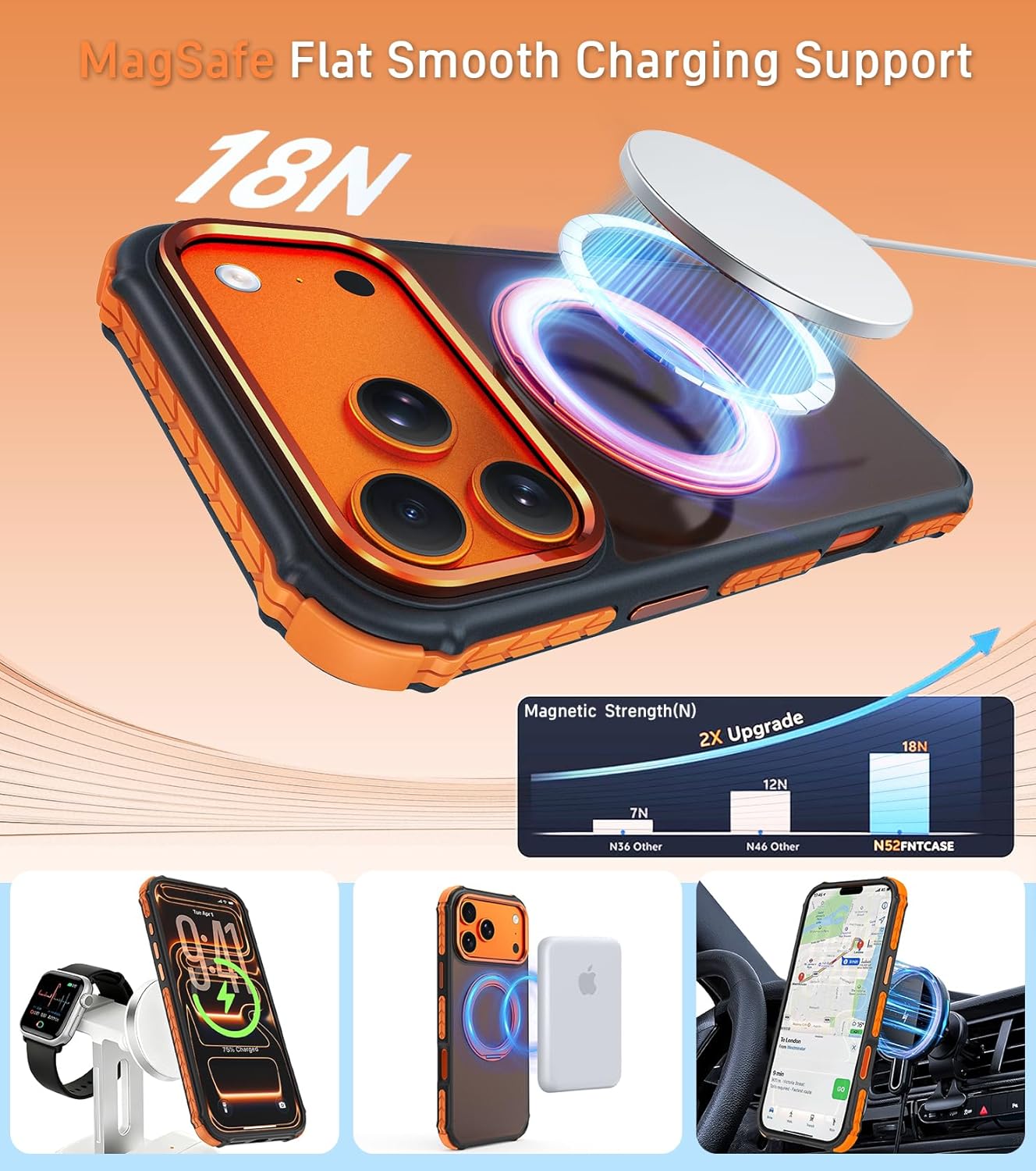 Magnetic Case for iPhone 17 Pro with Mag-Ring Holder Stand, [Screen Protector + Camera Lens Protector] [Military Grade Drop Protection] Translucent Matte Shockproof Phone Cover, Forest Orange