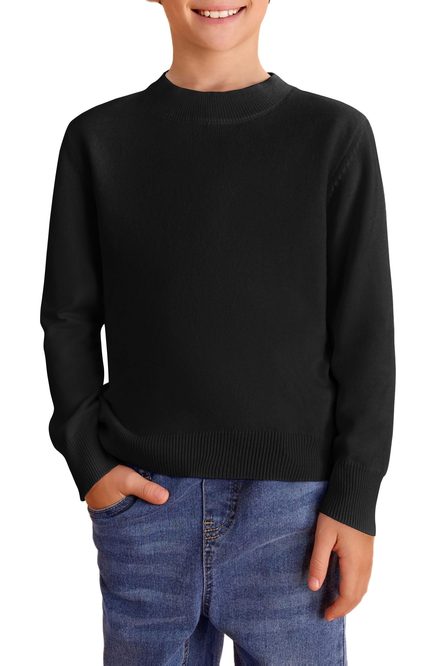 Jersey para niños manga larga cuello redondo punto suave básico
