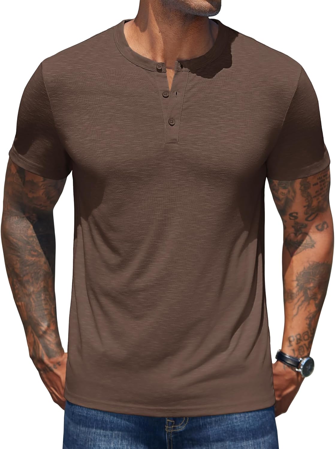 COOFANDY Men's Henley Shirts Short Sleeve Casual Basic Henley Tee Summer Button Lightweight Stretch T Shirts