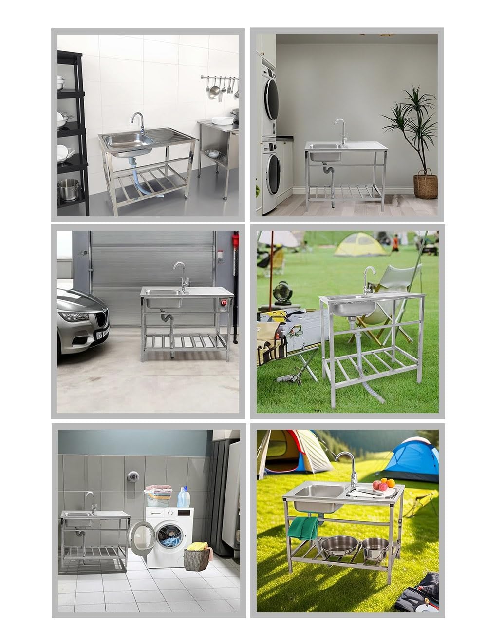 Fregadero Exterior Jardin Fregadero De Acero Inoxidable 304 Independiente con Grifos Kit De Desagüe Fregadero De Cocina Comercial 1 Seno Fregadero Simple Al Aire Libre con Soporte Fácil De Limpiar