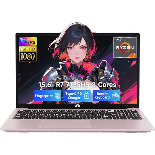 NIMO 15.6" IPS FHD Gaming-Laptop, AMD 8 Core Ryzen 7 7735HS 16GB DDR5 RAM 512GB SSD (Beats i7-12650H, Up to 4.75GHz) Computer with Radeon 680M 100W Type-C Backlit Keyboard Fingerprint, Rose Gold