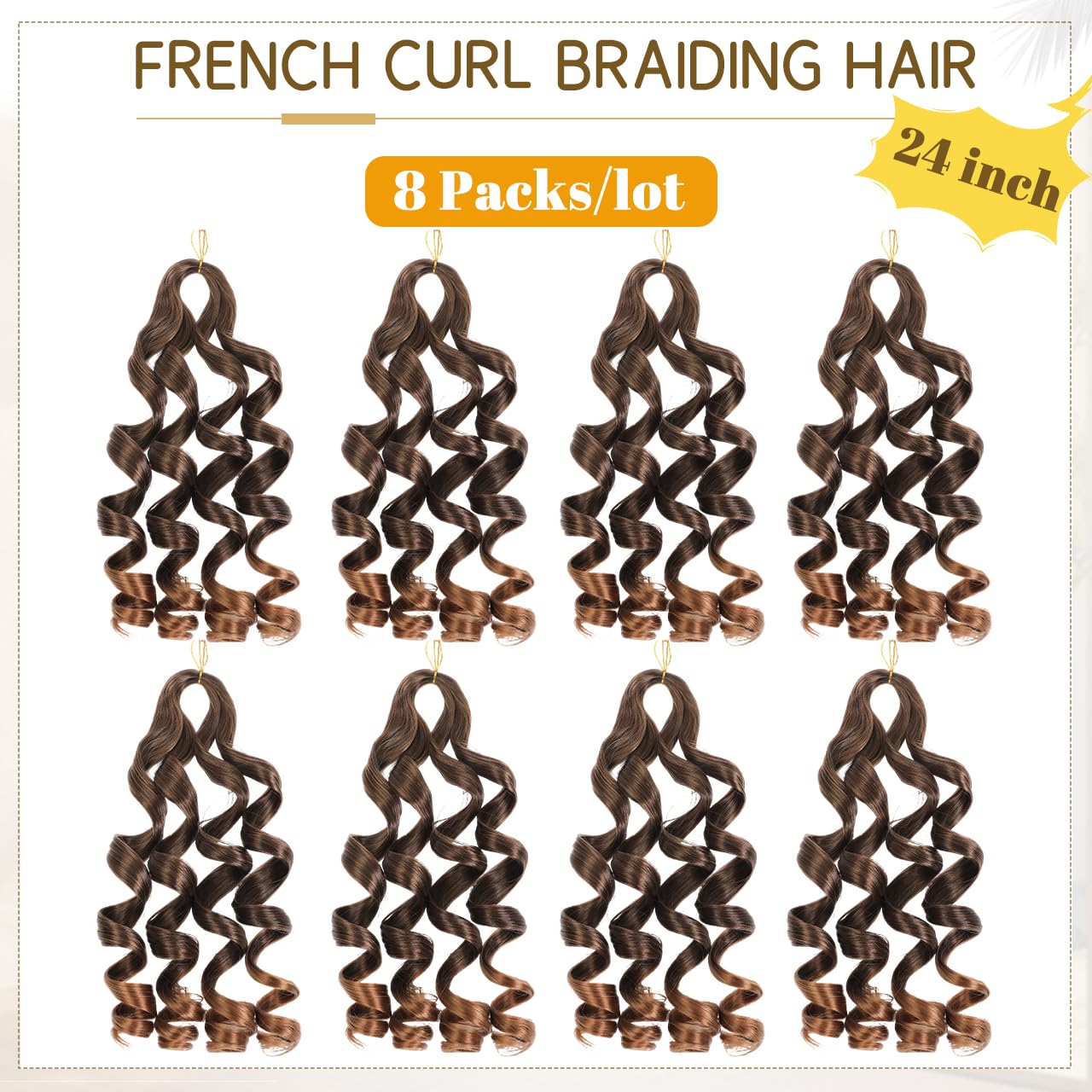 French Curl Braiding Hair Pre Stretched Bouncy Braiding Hair Curly Extension for Braids Synthetic French Curl Braids for Black Women 8 Packs 24 Inch T4/30