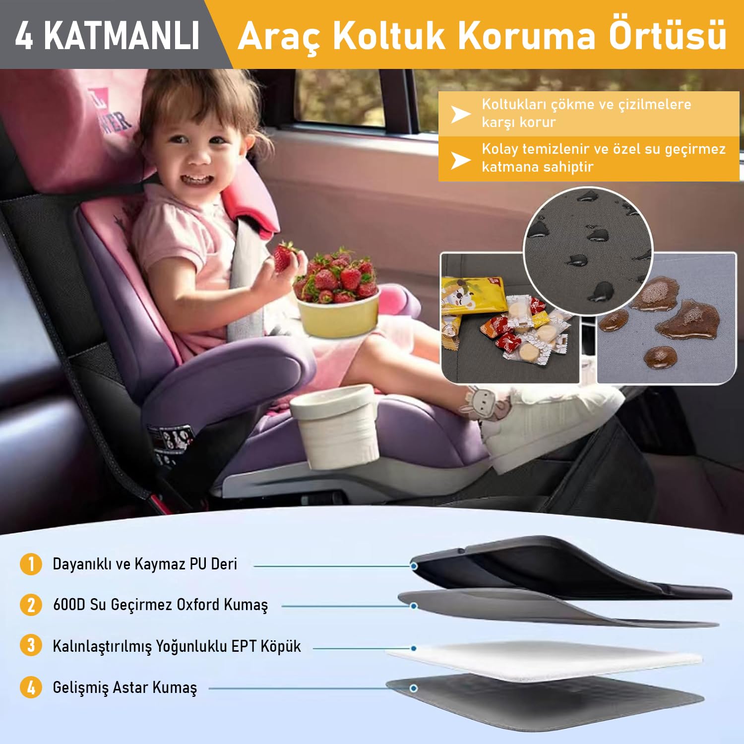 Haegs Oto Koltuk Koruyucu Kılıf, Çocuk Oto Koltuğu için Koruyucu Örtü, Kalın Pedli Araba Araç Koltuk Minderi Su Geçirmez Evcil Hayvan, Kedi Köpek Araç Koltuğu Örtüsü, Gri