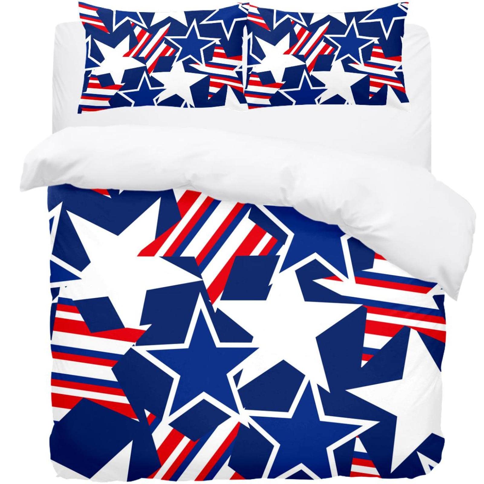 Housse de couette bleu étoilé et ses 2 taies d'oreiller pour lit double