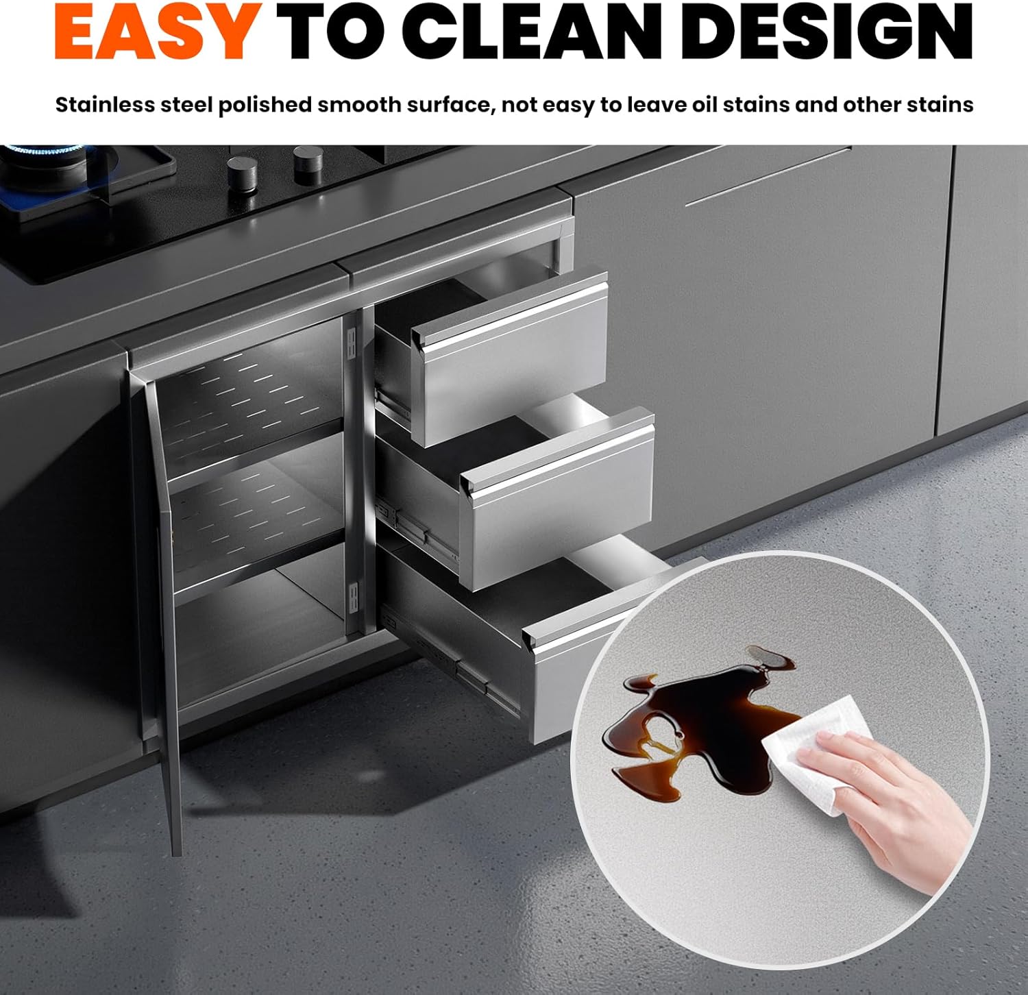 28"Wx22"Hx19.7"D Embedded BBQ Island Drawers, Outdoor Kitchen Door Drawer Combo Cabinets, Triple Drawers/Access Door(3-Layer) Thickened Sliding Rails, Perfect for BBQ Island Patio Grill Station