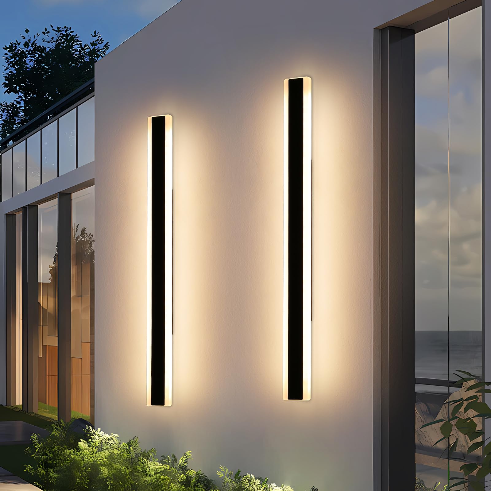 Outdoor Modern Wall Light 60CM, 18W 1100LM Long Strip Wall Sconce with 3000K Warm White Light, IP65 Rainproof Outside Porch Wall Fixture for Garden Patio Garage — view 31