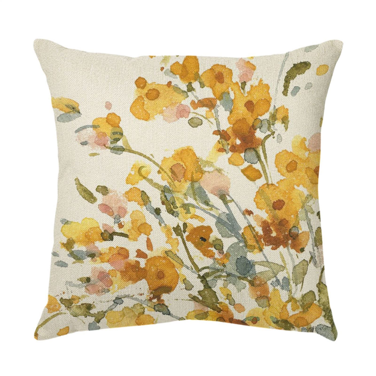 4 Piezas Funda de Almohada Flores Amarillas Fundas de Cojín Terciopelo Sencillo y Decorativo para Sofá Camas Dormitorio Coche Lino Cojines Throw Pillow Covers 80x80cm/32x32 Inch