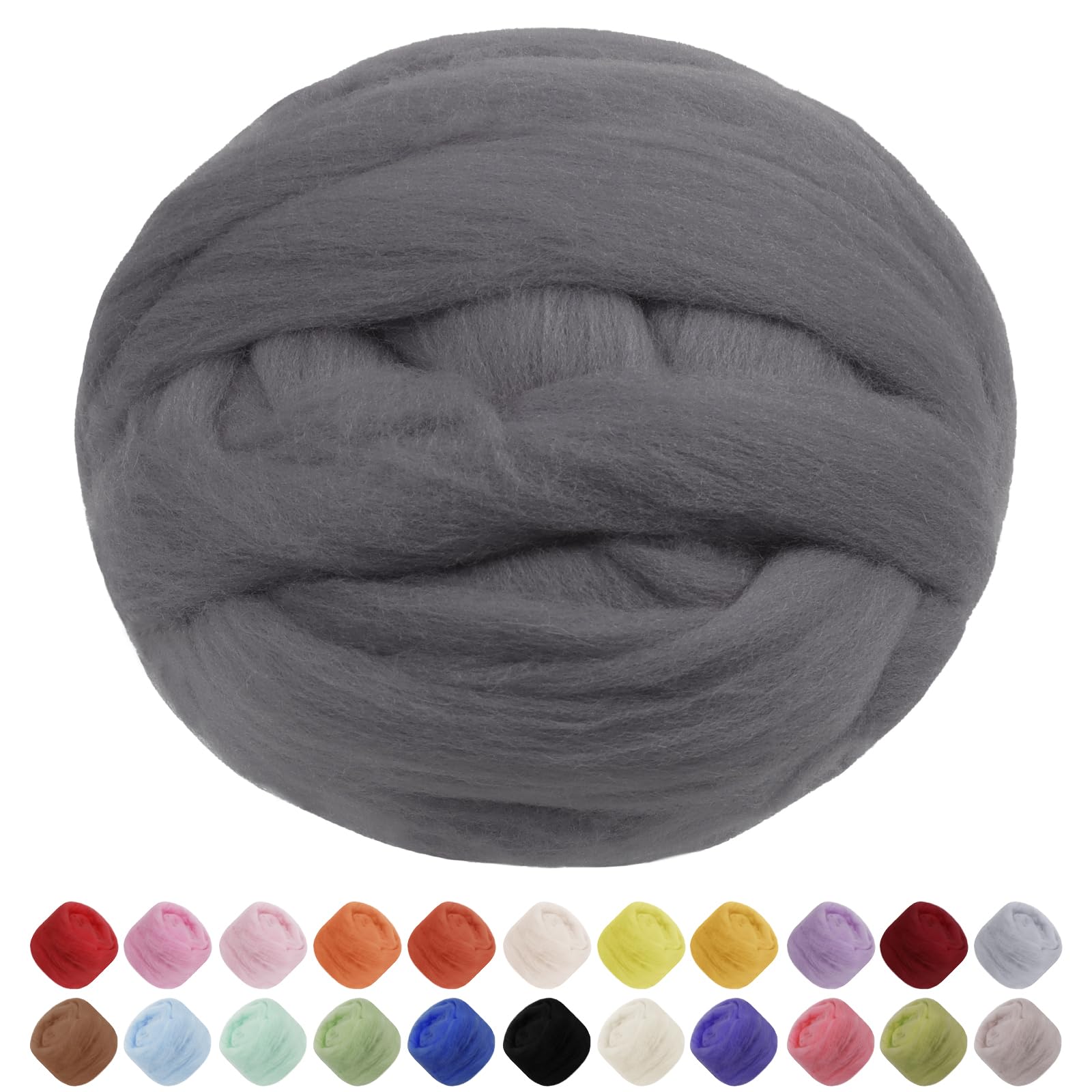 JeogYong Needle Felting Wool, 3.53oz Wool Roving Chunky Wool Yarn, Medium Grey Wool Roving Yarn for Needle Felting, Wet Felting, Felting Projects, DIY Crafts