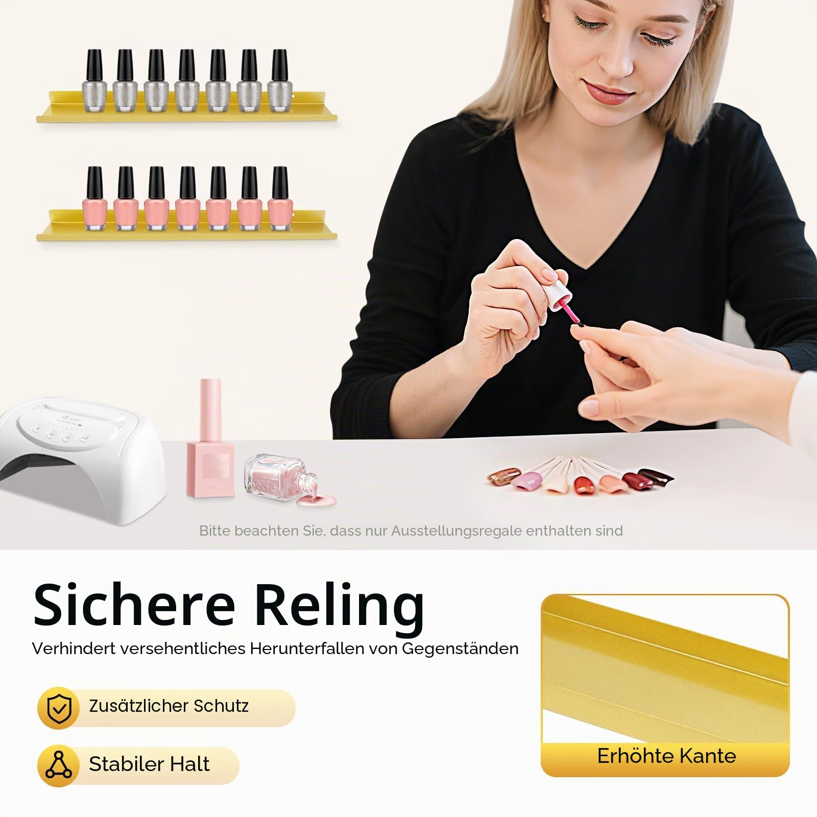 3 Sets Nagellack Regal Dreiecke Metall Nagellack Organizer Wandregal mit 5 Ebenen Nagellackregal Nagellack Aufbewahrung für Nagellack Parfüm Lipstick Ätherische Öle, Gold