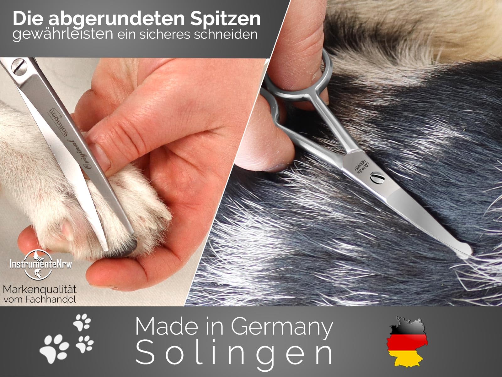 Solinger Premium Hundehaarscheren Fellscheren Set 3-Teiliges Scheren-Set | Solingen Made in Germany Rostfreier Edelstahl Gebogene und mikroverzahnte scharfe Schnittflächen & abgerundeten Scheren Enden
