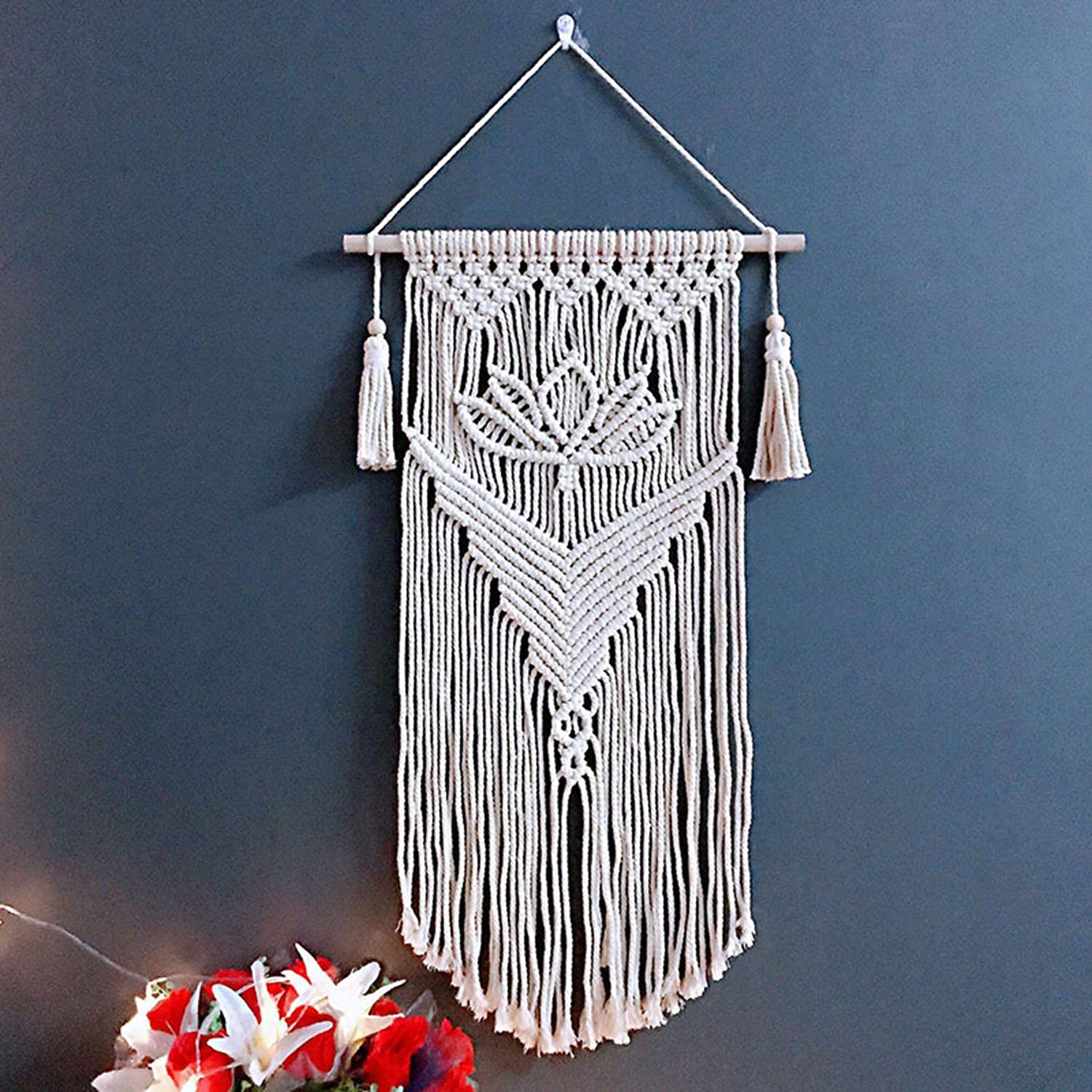 CRYSEU Handmade Macrame Wall Hanging Woven Tapestry(Beigef,35x70cm)