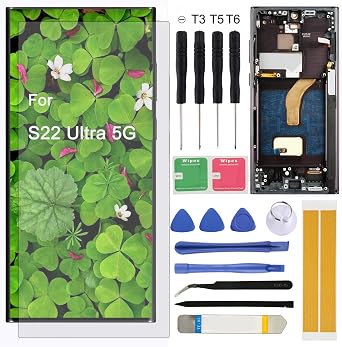 LCD Screen Replacement for Samsung Galaxy S22 Ultra S908U S908A US Version 6.8" Display Assembly LCD Touchscreen Digitizer with Frame Black