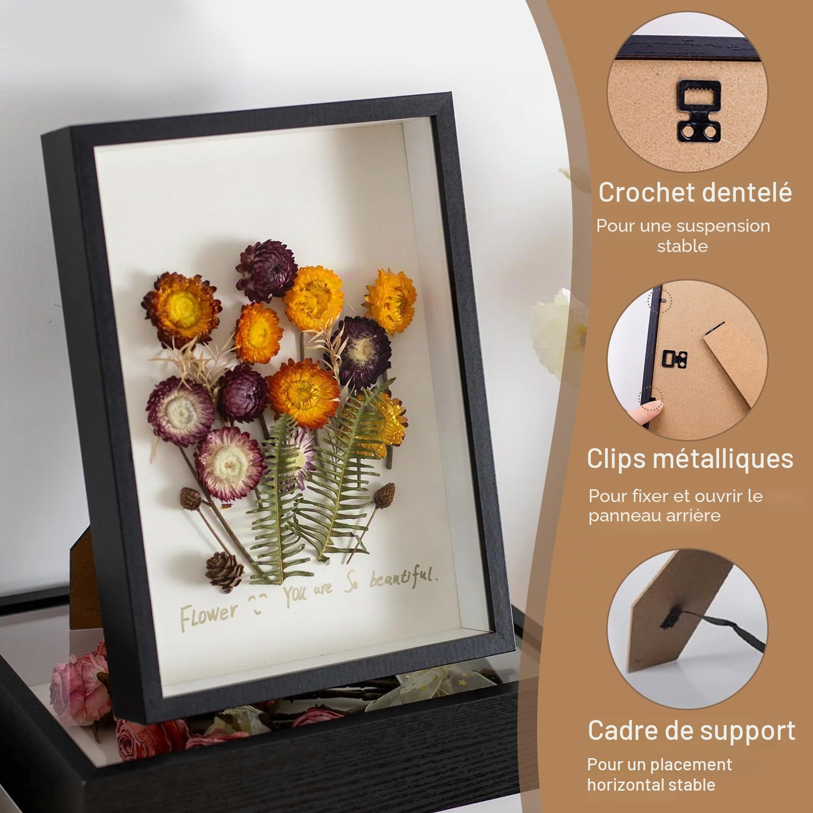 Cadre Profond 3D, XIATIAN Cadre Photo Profond 25,4 X 20,3 cm, Cadre Vitrine, Cadre 3D à Remplir pour Photos Fleurs Souvenirs et DIY Artisanat (Noir)