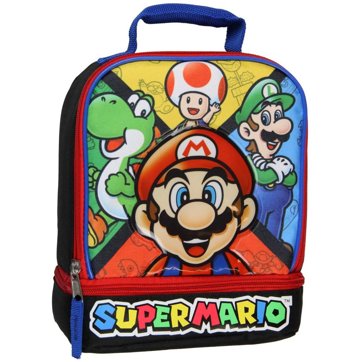 Bioworld Super Mario With Yoshi Toad Luigi Soft Dual Compartment Insulated Lunch Box