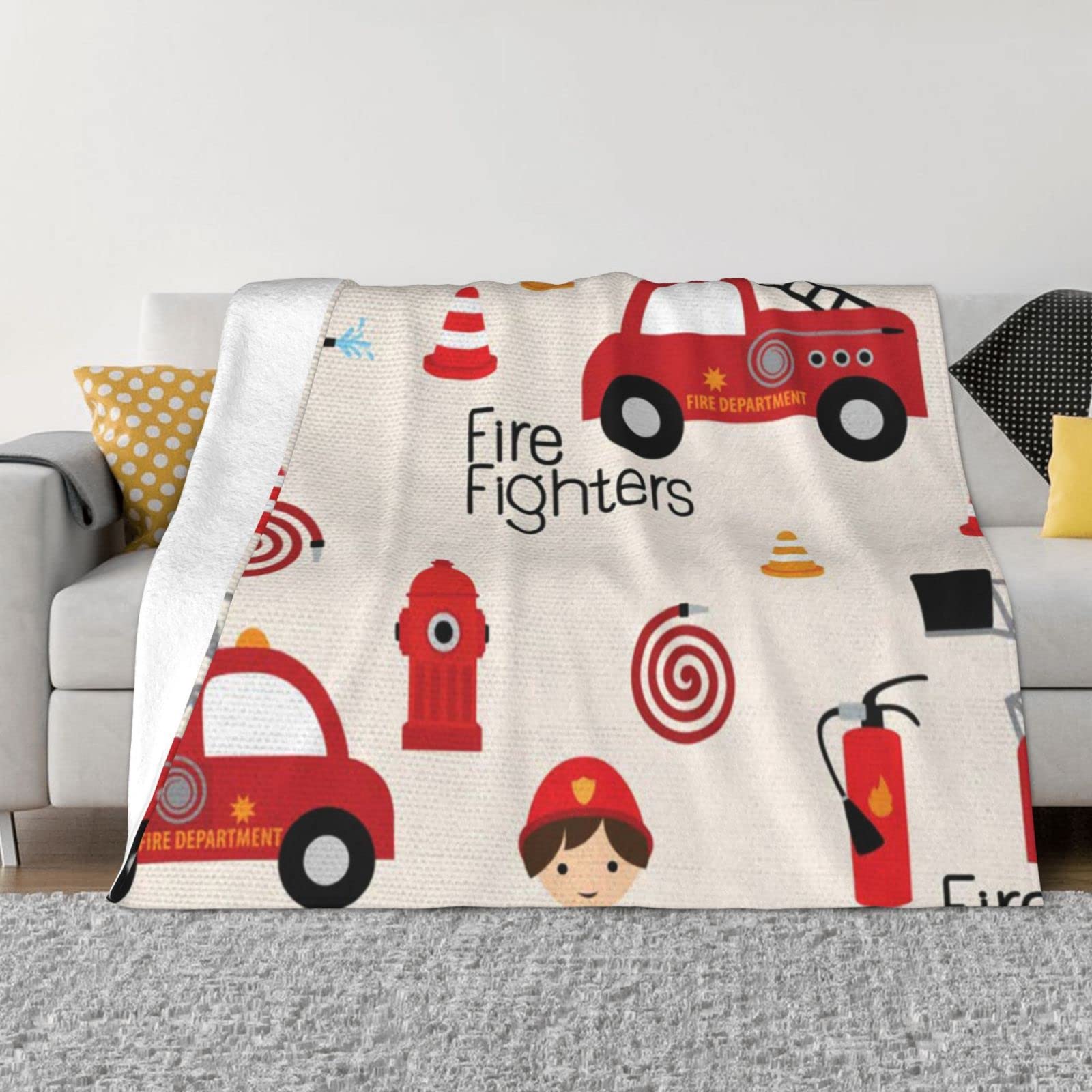Couverture épaisse en flanelle premium motif pompier lit enfant