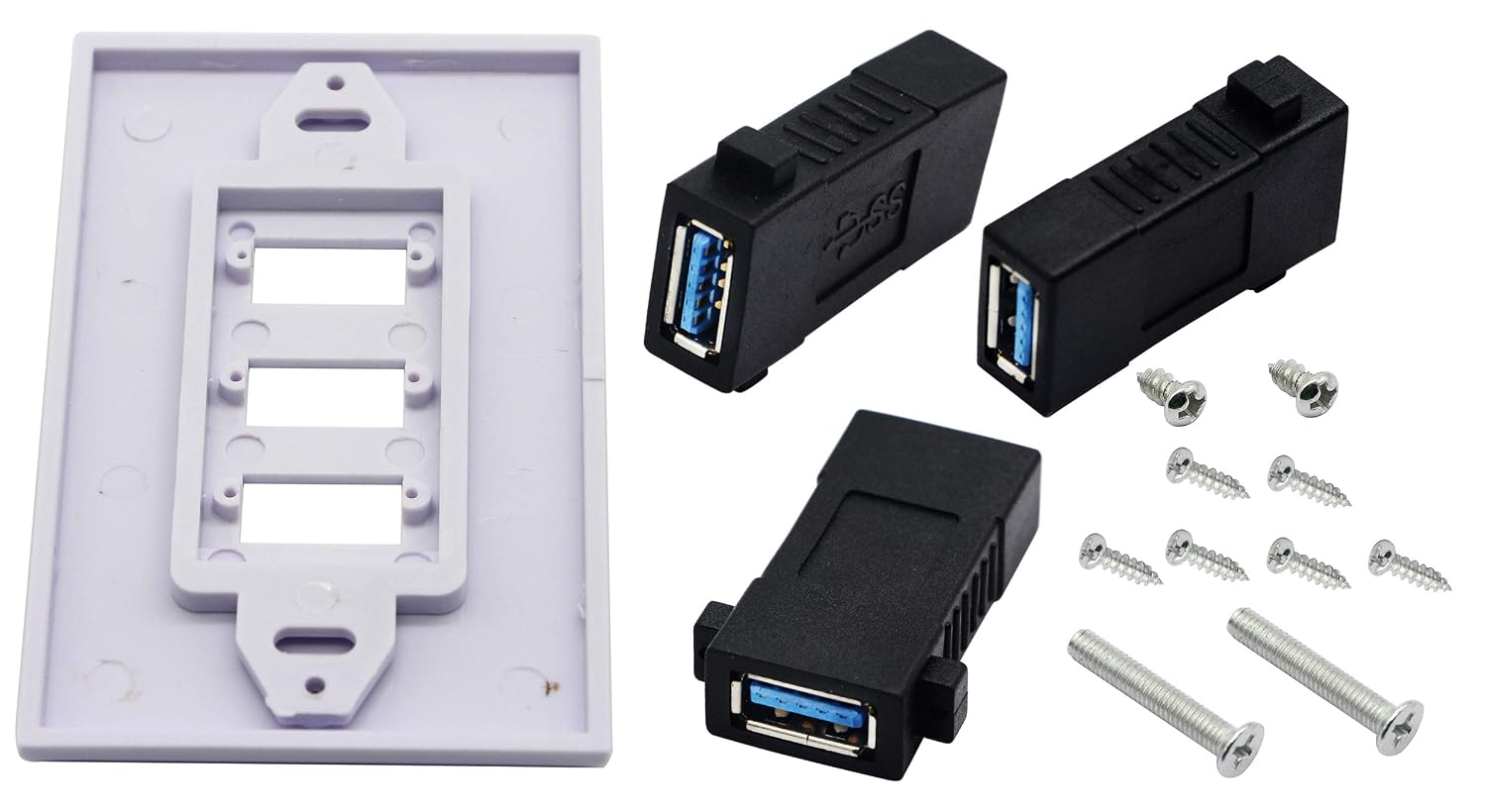 3 USB 3.0 A Wall Plate USB Component Composite Wall Data Transmission and Charger Outlet Mount Socket Face Plate Panel Cover White(3 USB A 3.0)