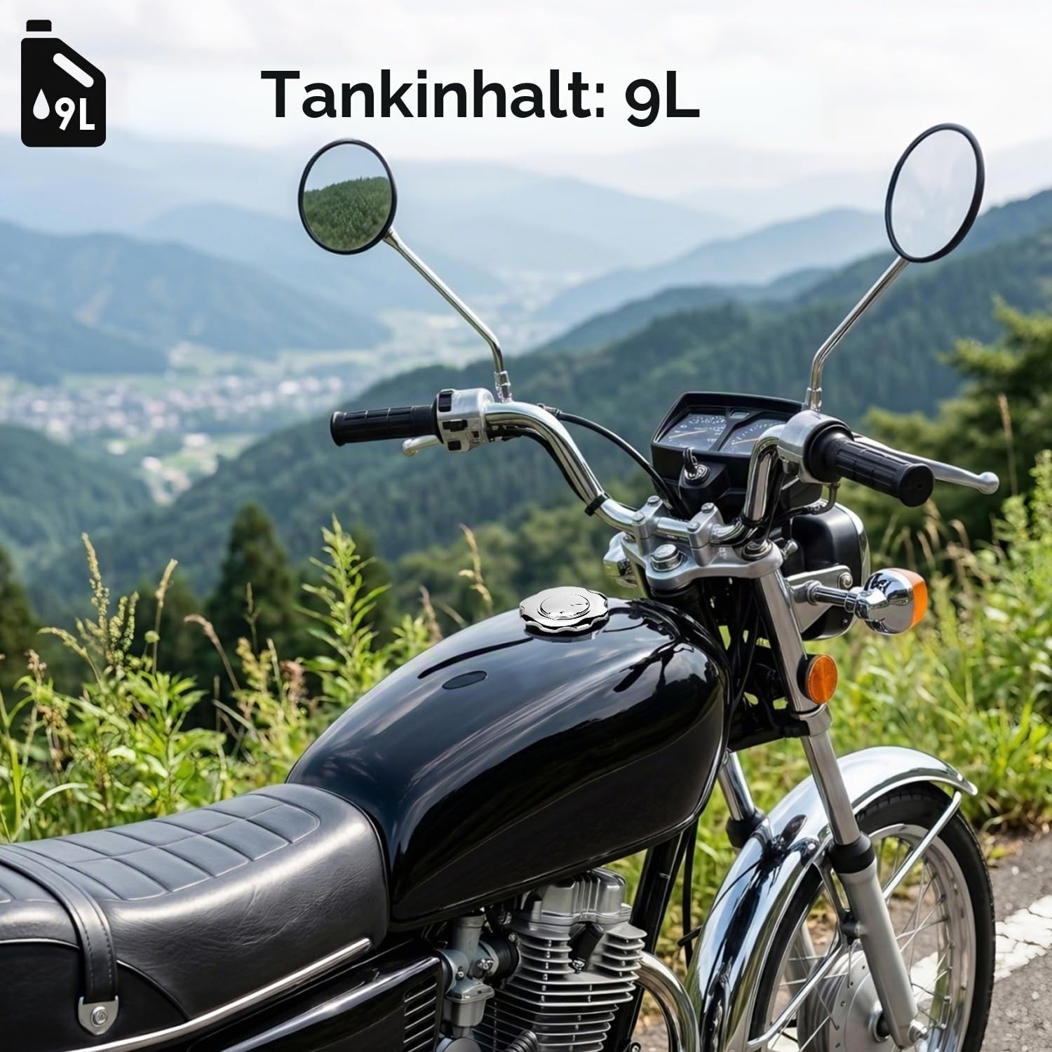 Universal Motorrad Kraftstofftank 9L Kraftstofftank Kapazität Schwarzer Retro Kraftstofftank mit Deckelschalter CG125 Universal Standard Teilung