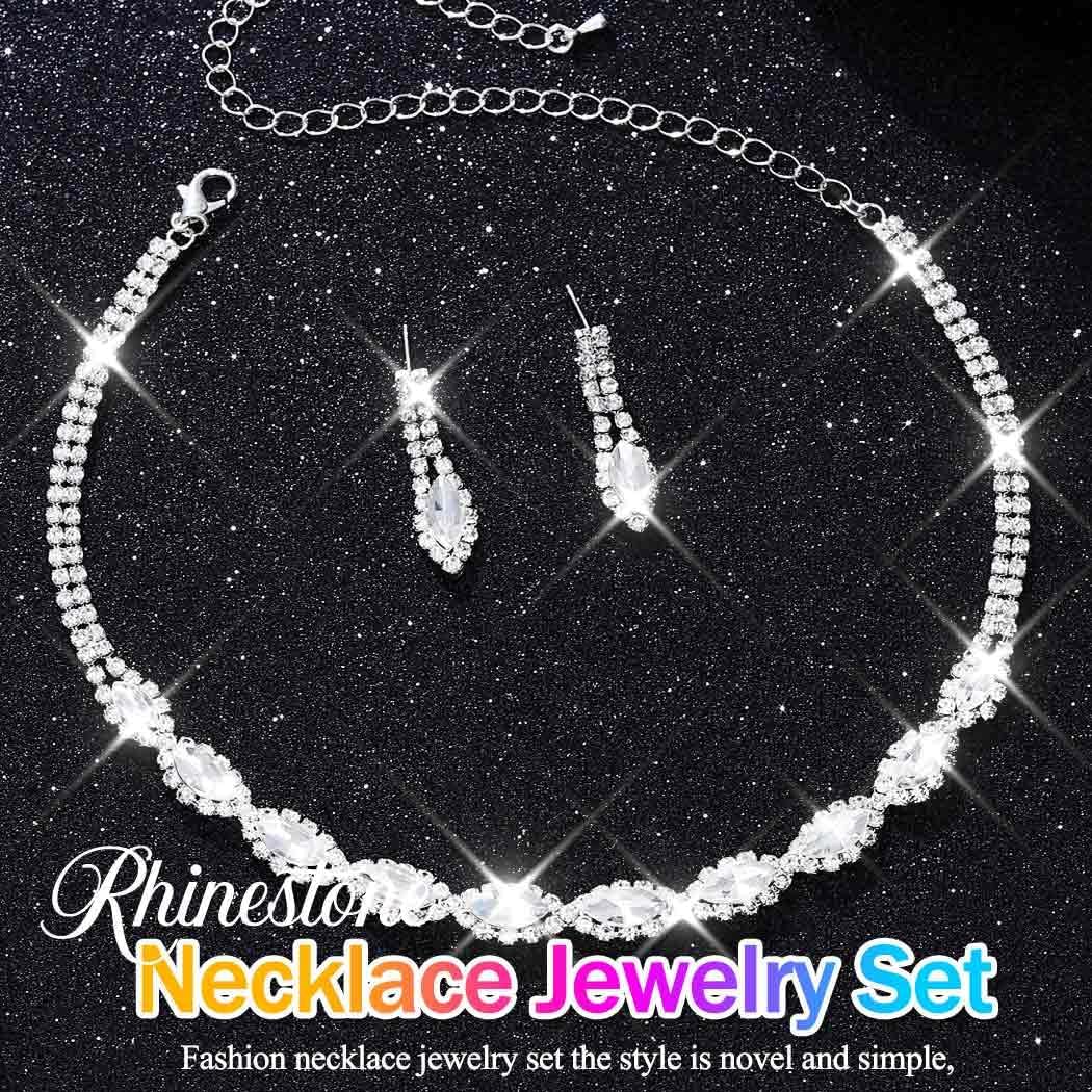 Nicute Formal Choker Necklace Jewelry Silver Rhinestone Necklace Earrings Set Crystal Wedding Costume Jewelry for Women (Silver) - Image 2