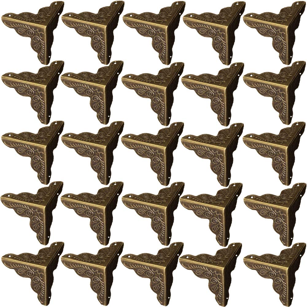 Hengrongyuan 25 pcs Antique Bronze Corner,Protectors Bronze Wooden Box Furniture Table Corner Decorative,Including100 Matching Nails.