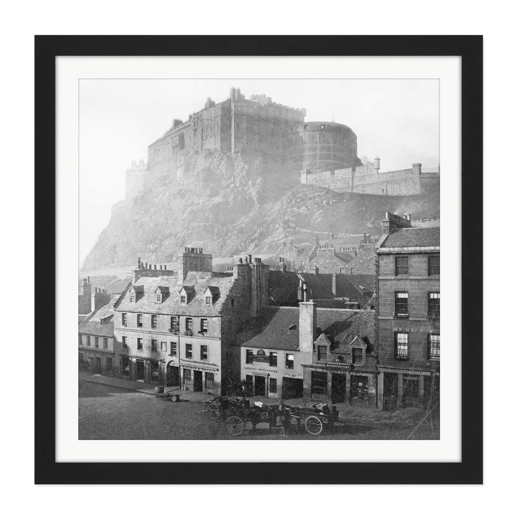 Artery8 Edinburgh Castle Scotland Grassmarket 1860 Photo Square Wooden Framed Wall Art Print Picture 16X16 Inch