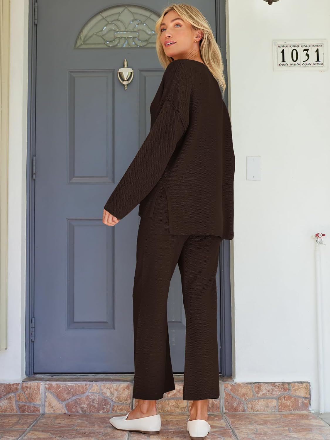 LILLUSORY Women's 2 Piece Lounge Sets Oversized Slouchy Matching Cozy Knit Sets - Image 5