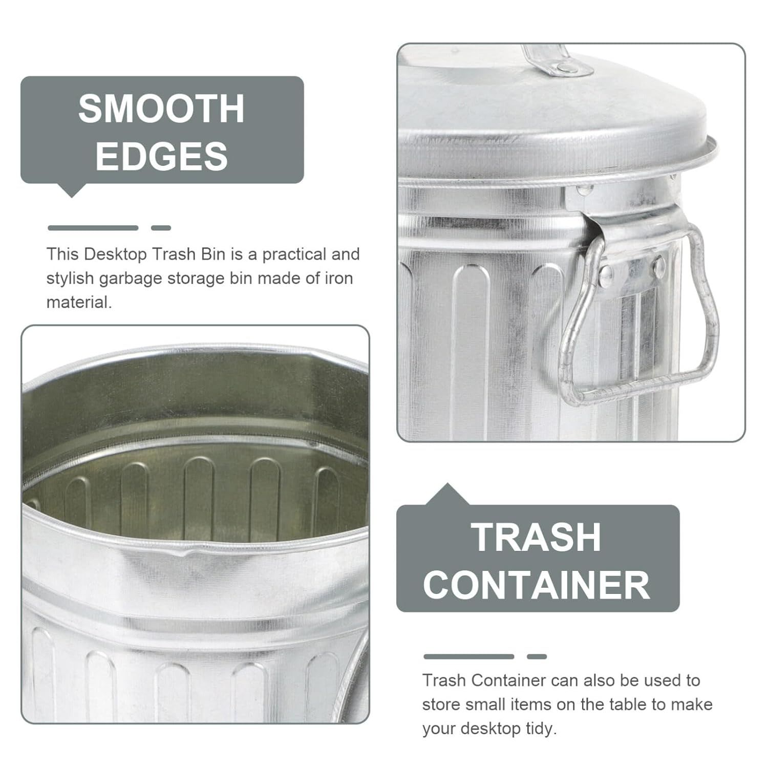 Mini Galvanized Trash Can with Lid - Table Top Metal Rubbish Bin Wastepaper Basket Flower Pot Pen Holder Kitchen Compost Bin Ash Bucket