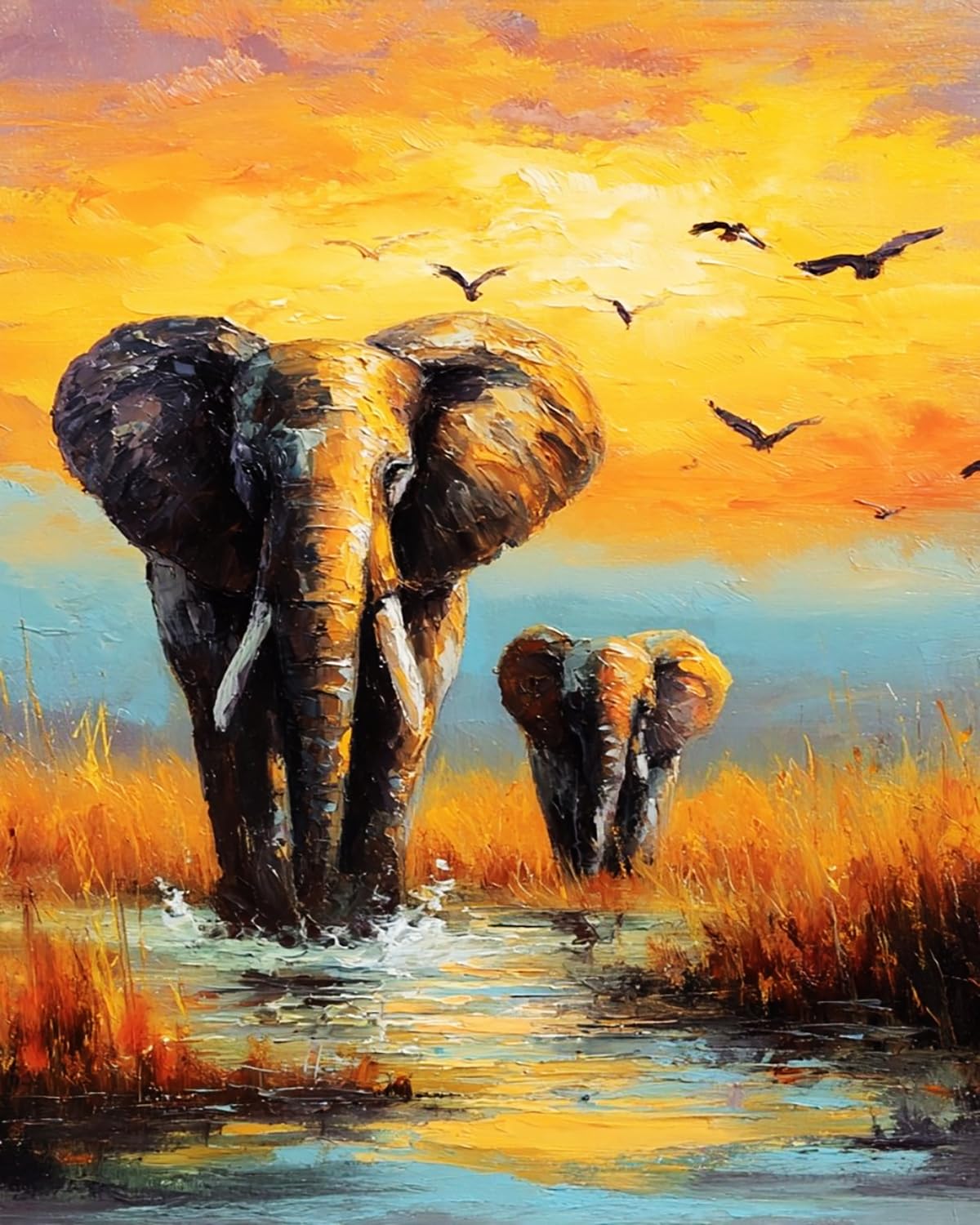 LIUBAISHI Paint by Numbers for Adults – Large 16x20 Canvas | Wall Art Decor for Bedroom, Stress Relief Painting Kit, Hobby Set with Brushes and Paints-Sunset and Elephant Shadows (2)
