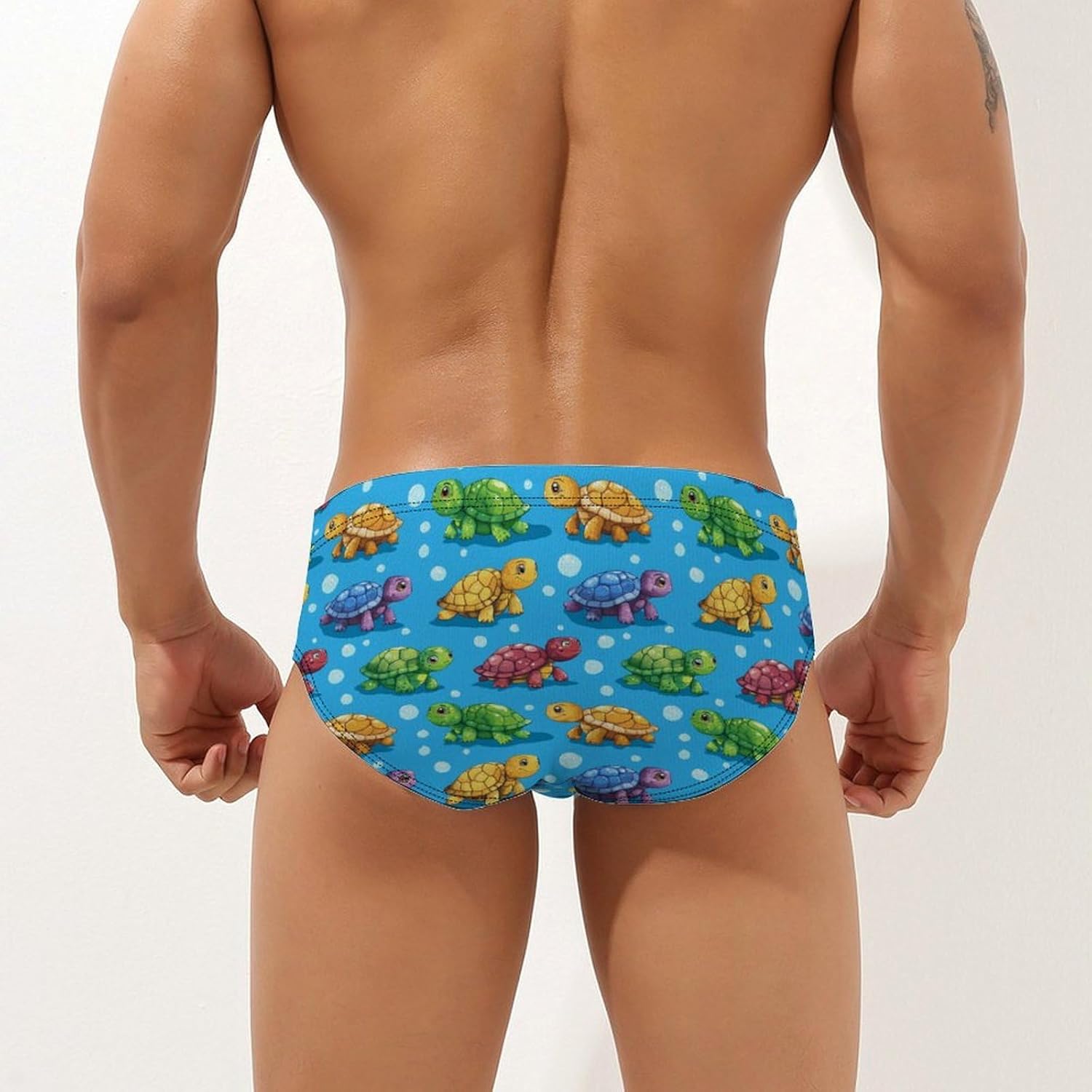Sea Turtles Men's Swimsuit Brief Sexy Bikini Briefs Retro Printed Swimwear Quick Dry Swimming Trunks 3X-Large