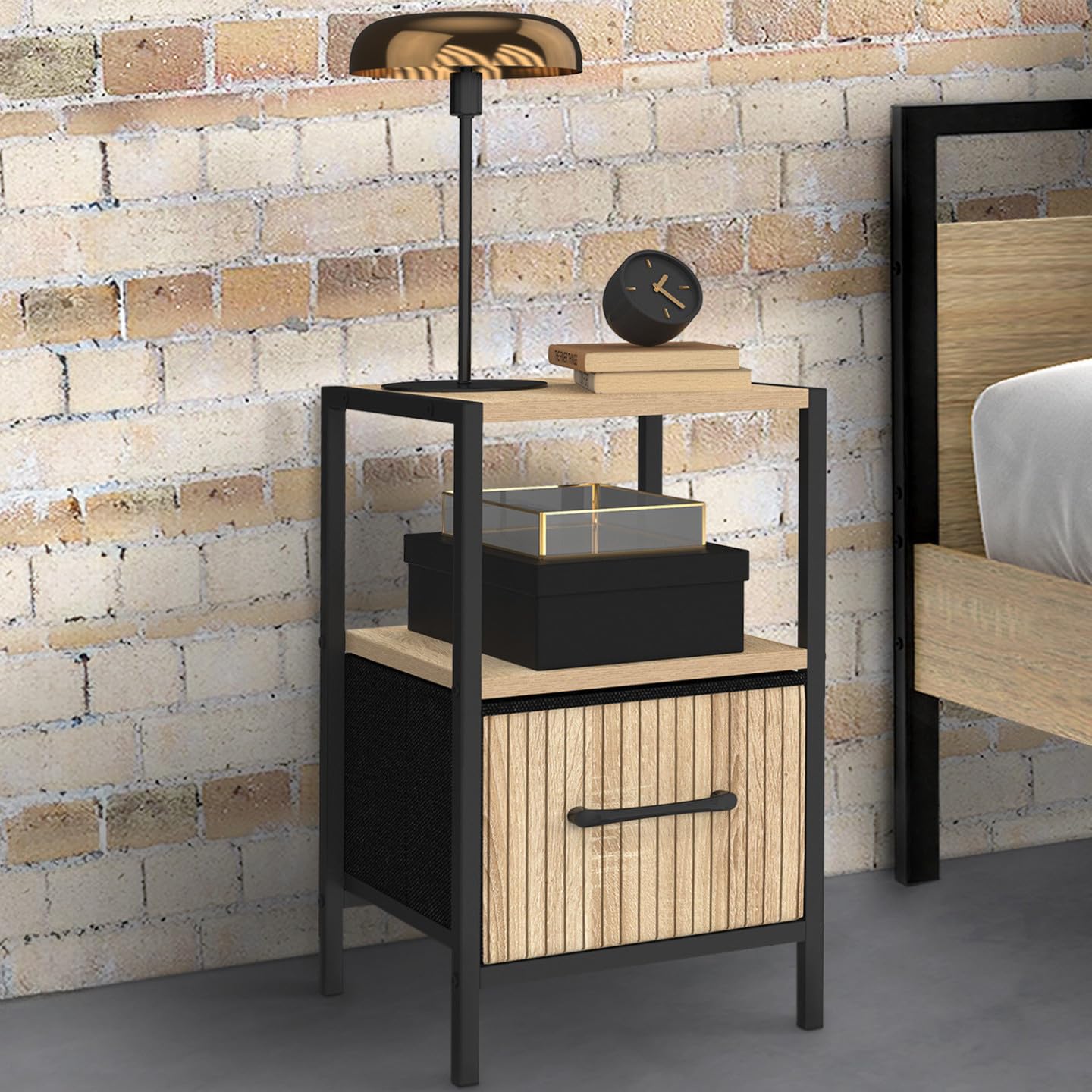 IDMarket - Lot de 2 Tables de Chevet Utah 1 tiroir et 1 Niche Effet Lattes