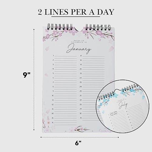 Miniatura 6 de Calendario de pared floral perpetuo para cumpleaños y aniversarios, 12 meses, libro de fechas para recordar, diario para días importantes y