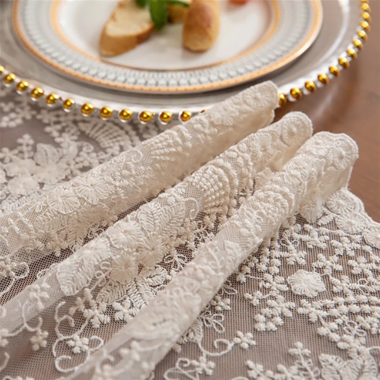 Runner da tavola in pizzo, Runner da tavolo vintage in pizzo floreale(Beige,40x300cm)
