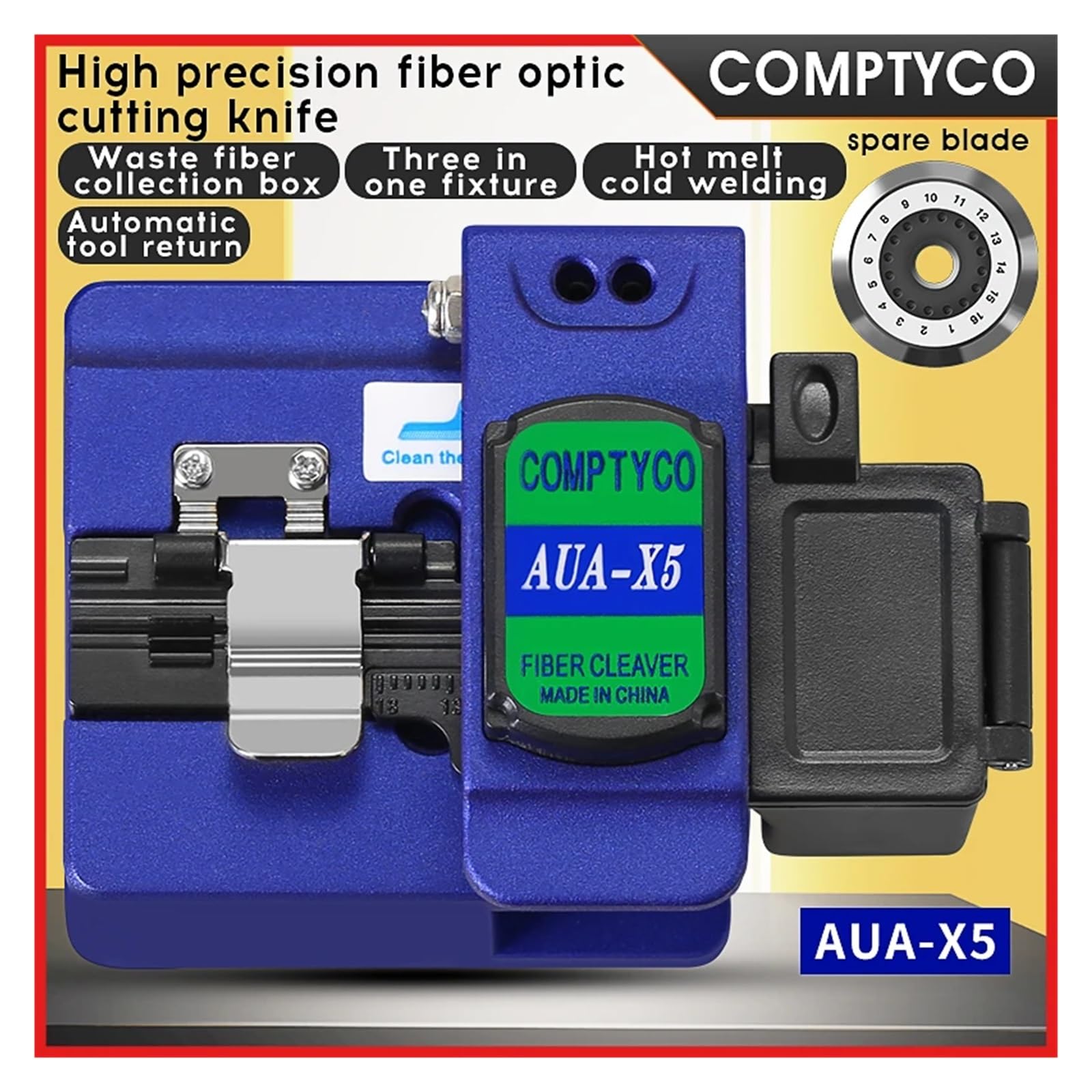 AUA-X5 FTTH Outil de coupe haute précision Cliveuse fibre optique Couteau câble 16 lames surface(AUA-X5)