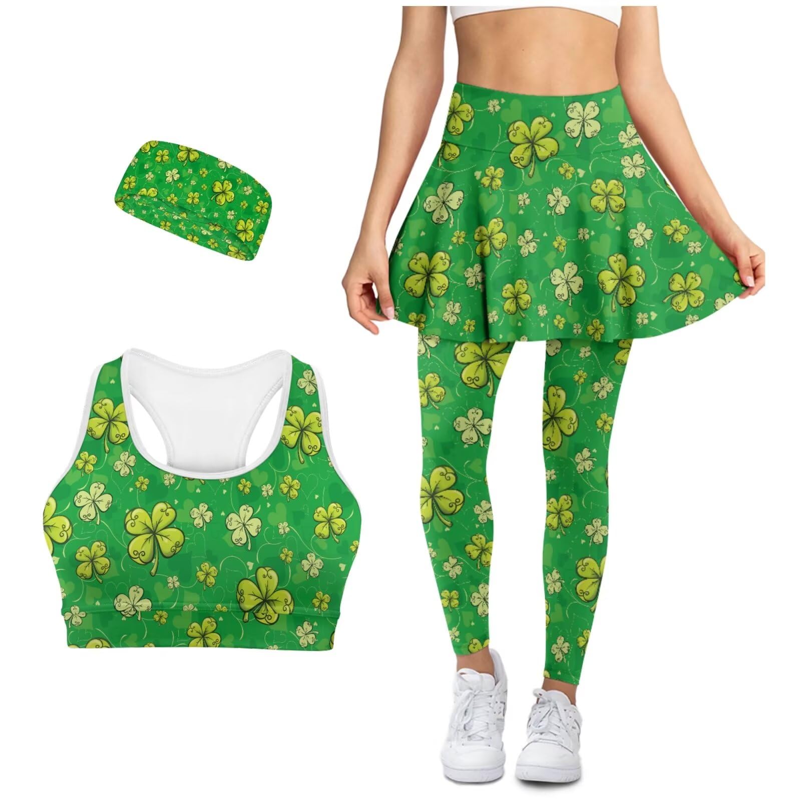 Womens Yoga Sets Matching Workout Sets for Women Plus Size Legging Tops Headband