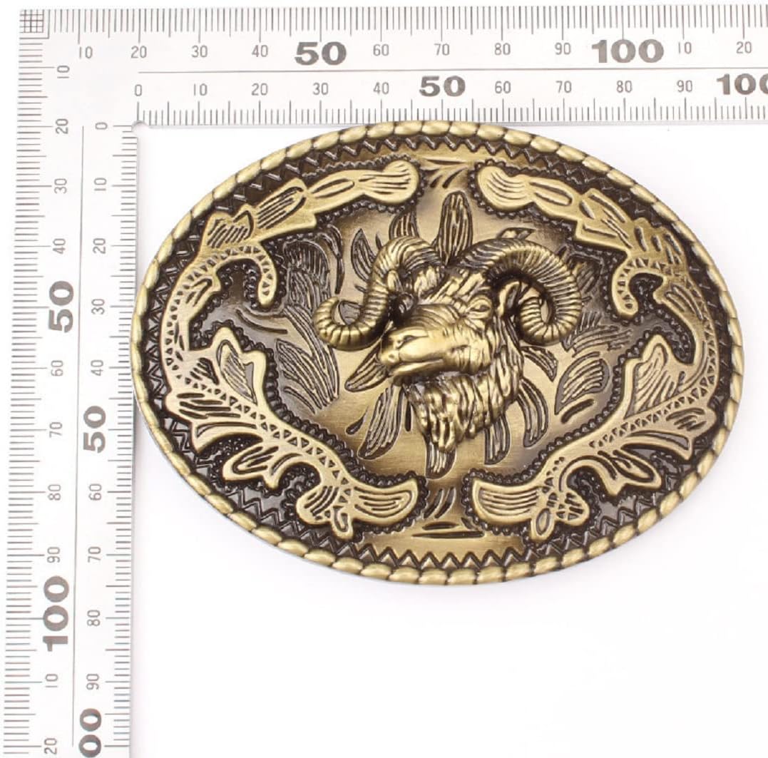 Goat Belt Buckle for Men, Norse Viking Goat Sheep Head Belt Buckle, Gold Goats Skull Oval Belts Buckle, Western Cowboy Belt Buckles, Punk Animal belts buckles