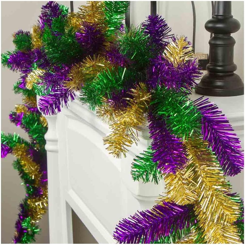 Factory Direct Craft Mardi Gras Metallic Tinsel Mantel Garland Runner - Festive Decor for Fat Tuesday and Carnival Parties (9 Feet Long)
