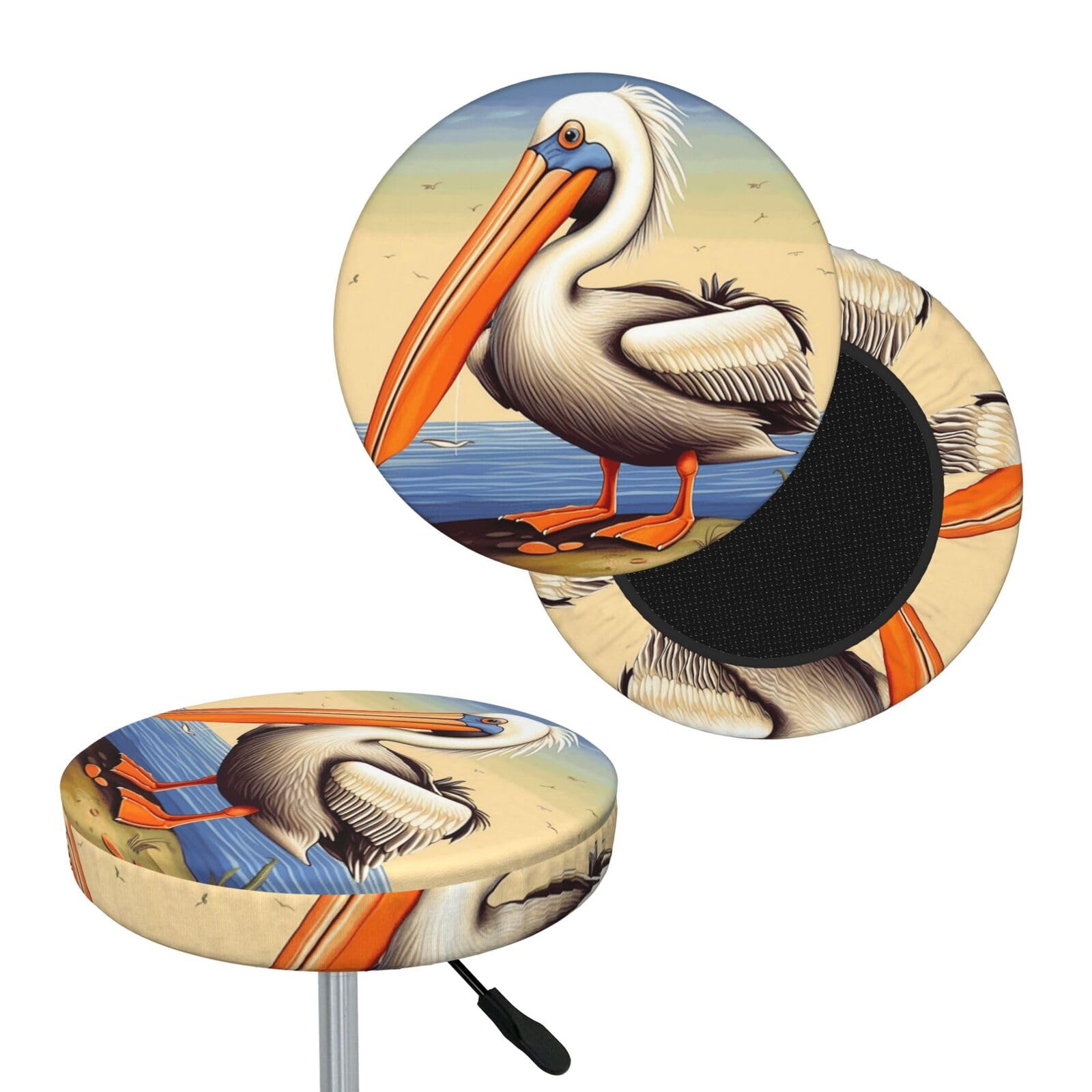 NONHAI Pelican Birds Bar Stool Cover Round Elastic Stool Cushion Covers Dustproof Bar Chair Cover Washable Stool Cushion Slipcover Stretch Stool Seat Covers for 12-14 Inch Chair