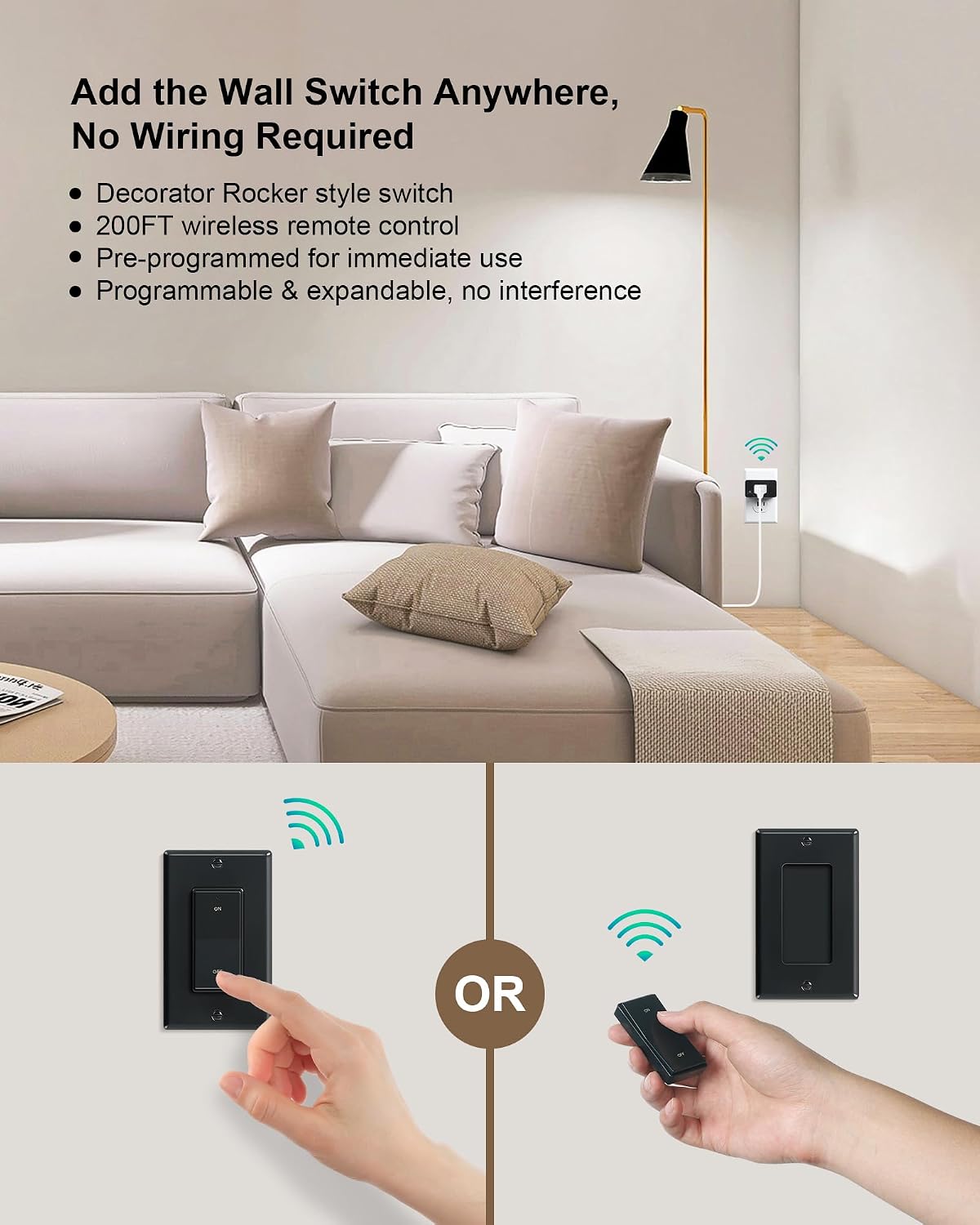 Remote Control Outlet Plug with Decorator Rocker Wall Switch,Black 3 71p1VB MBLL. SL1500