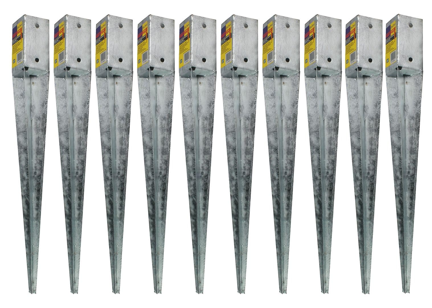 10 x Fence Post Holder 75mm posts Support Drive Down Spike Wedge Grip Galvanised for 75mm x 75mm posts, 600mm spike (3" x 24") Eliza Tinsley Swiftpost, Pack of 10
